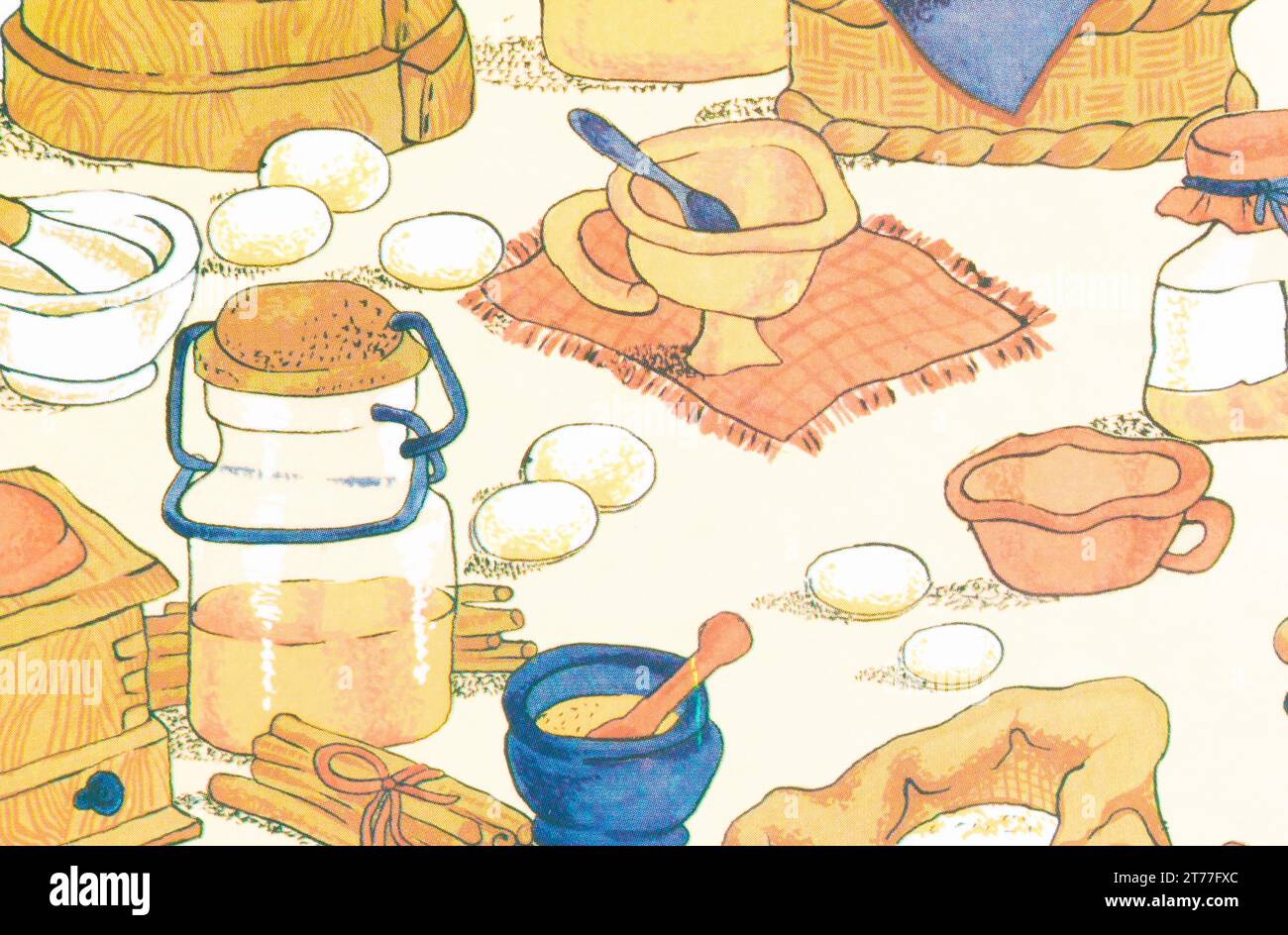 Vintage Tapete mit Objekt-, Speisen- und Getränkedesign, rustikaler Stil Stockfoto