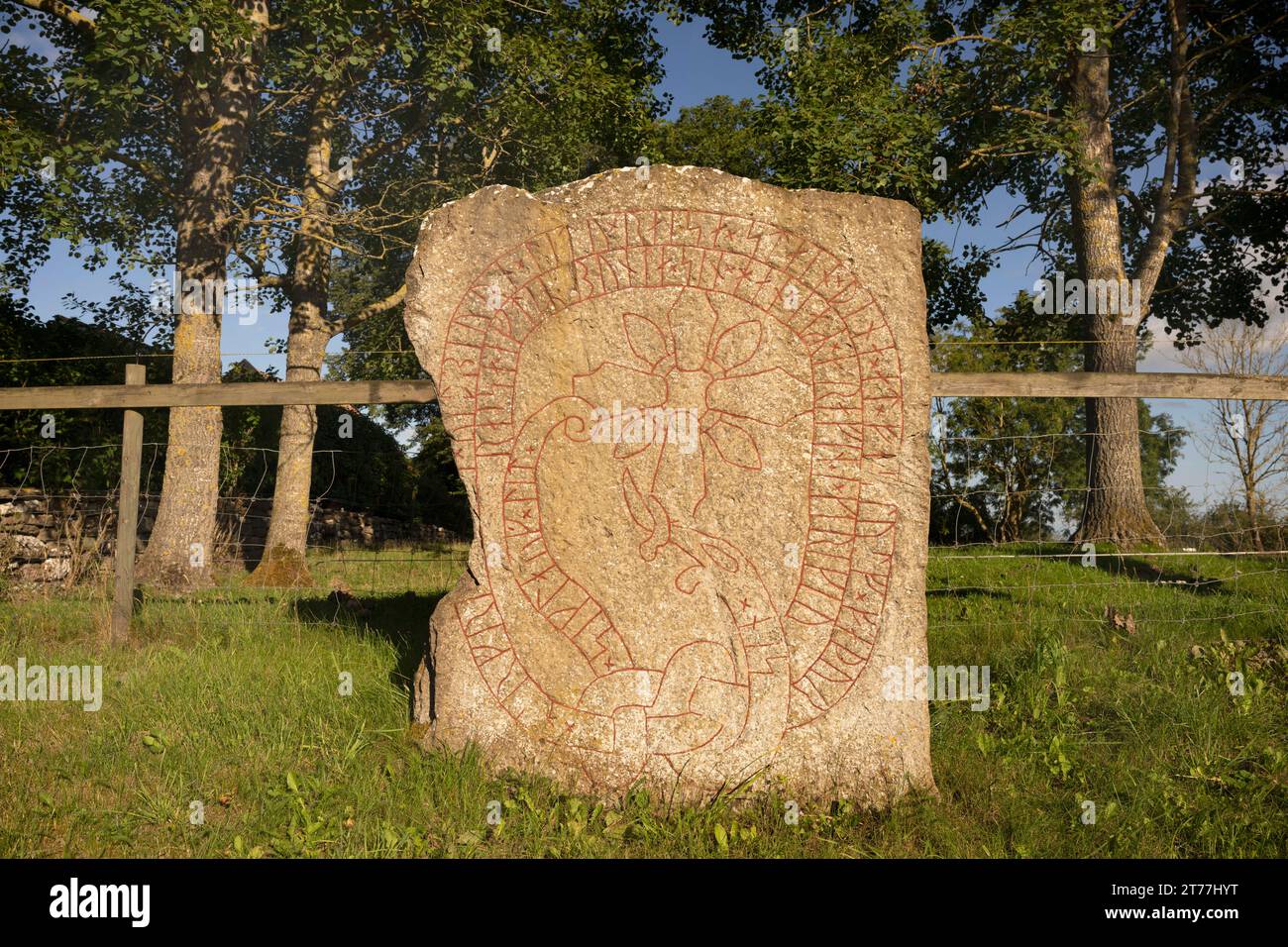 Runenstein von Bjaerby, Schweden, Oeland Stockfoto