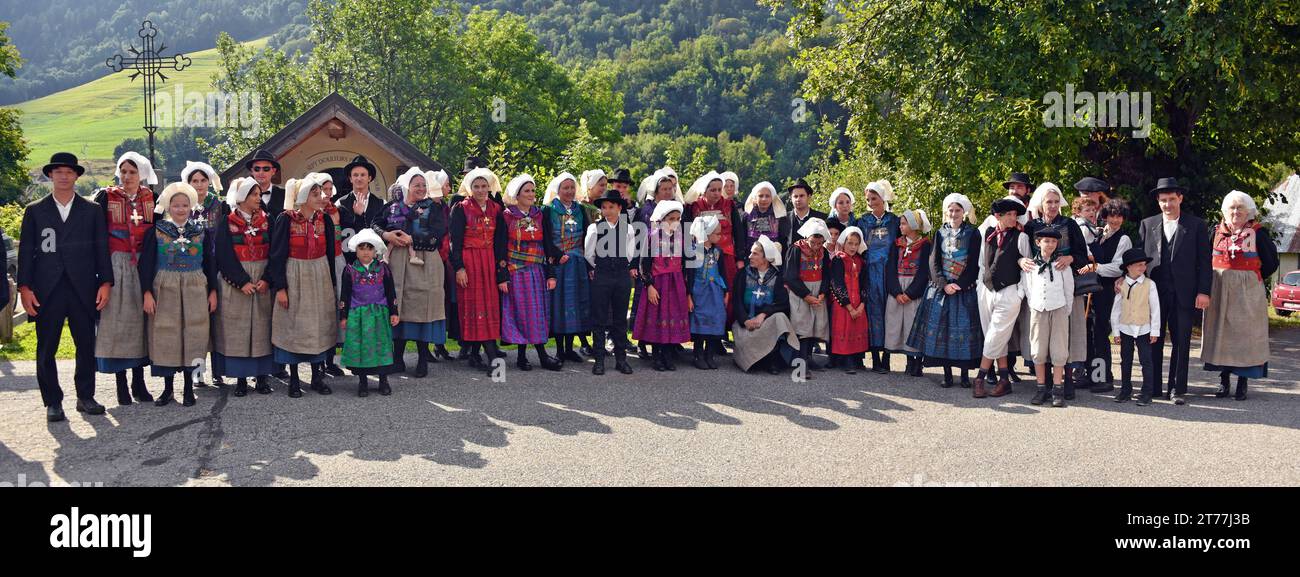 Nationale Kostümgruppe, Gruppenfoto, Frankreich, Savoie, Maurienne-Tal, Saint-Colomban-des-Villards Stockfoto