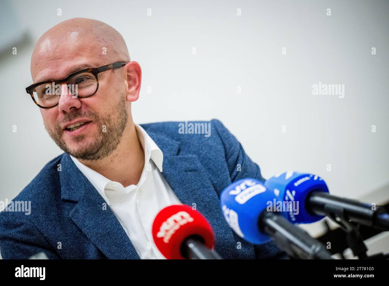 Steven Coenegrachts der VLD wurde während einer Pressekonferenz über die Einigung der flämischen Regierung über das Stickstoffdekret am Dienstag, den 14. November 2023 in Brüssel gezeigt. BELGA FOTO JASPER JACOBS Stockfoto