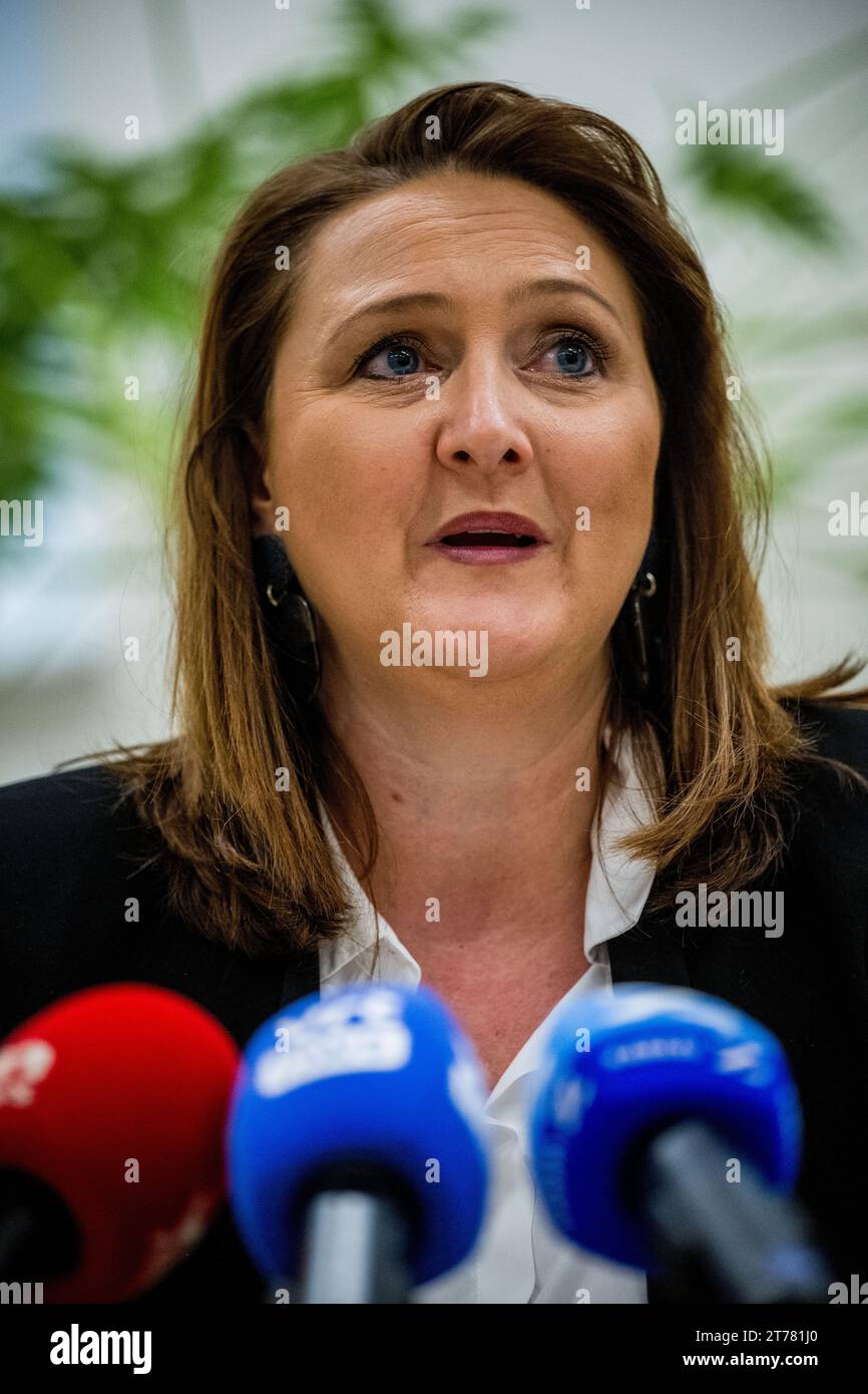 Flämischer Minister für Innenpolitik und Zusammenleben Gwendolyn Rutten, fotografiert auf einer Pressekonferenz über die Einigung der flämischen Regierung über das Stickstoffdekret am Dienstag, den 14. November 2023 in Brüssel. BELGA FOTO JASPER JACOBS Stockfoto