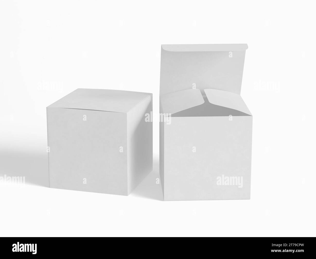 Quadratische Box Verpackung weißes Hintergrundpapier aus Pappe mit realistischer Textur Stockfoto