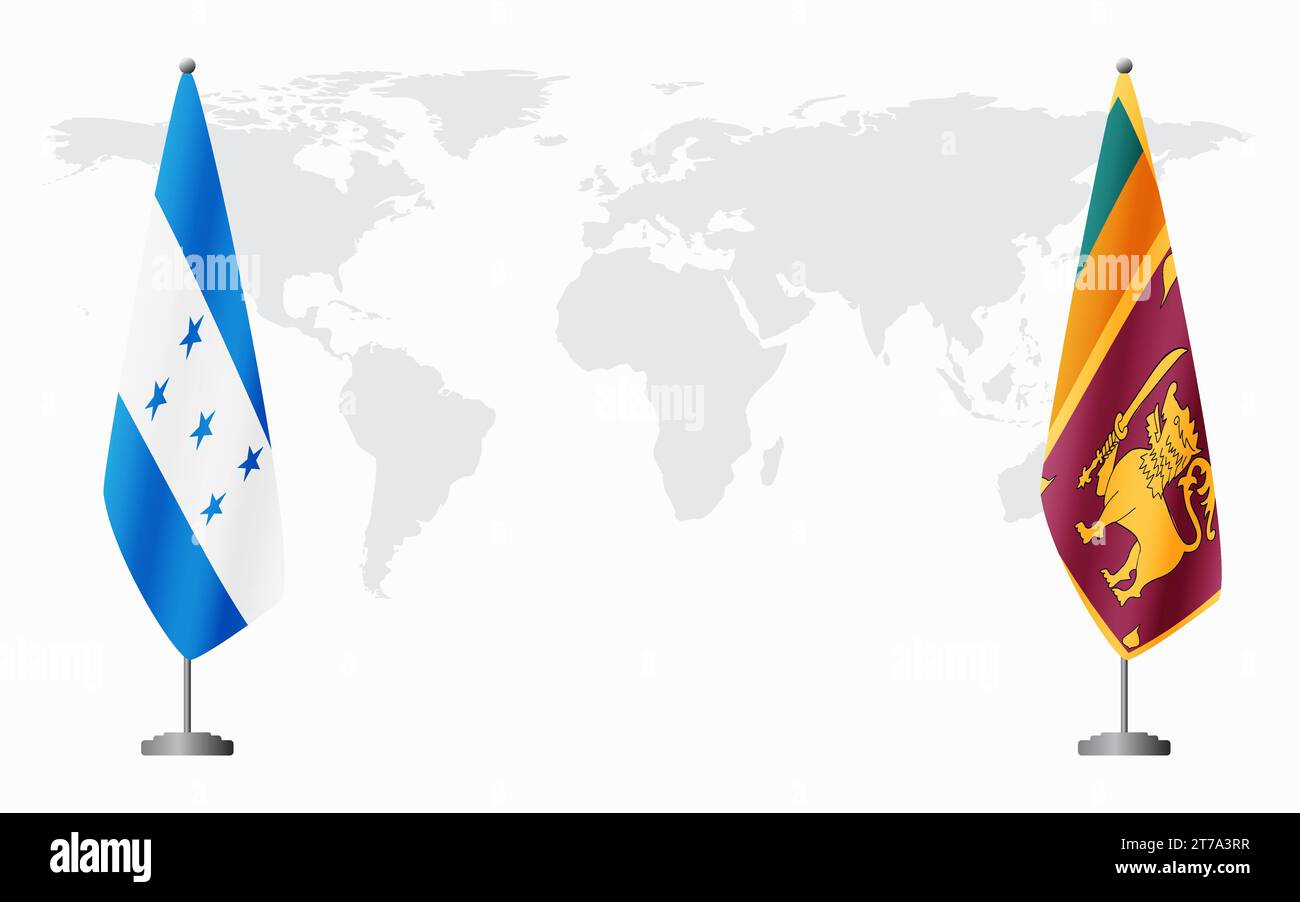 Honduras und Sri Lanka Flaggen für offizielle Treffen vor dem Hintergrund der Weltkarte. Stock Vektor