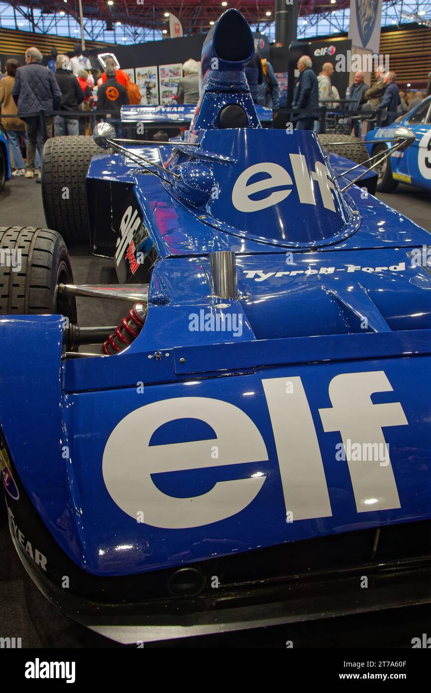LYON, 10. November 2023: 1973 Tyrrell 006. Die Ausstellung Epoq'Auto zollte dem französischen F1-Fahrer Francois Cevert Tribut, der vor 50 Jahren starb. Stockfoto