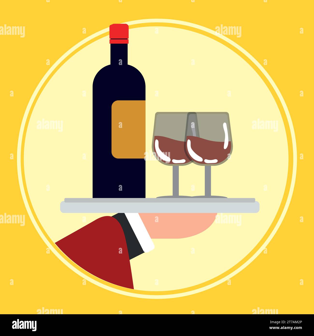 Kellnerhand hält Weingläser und Flasche Vektor Stock Vektor