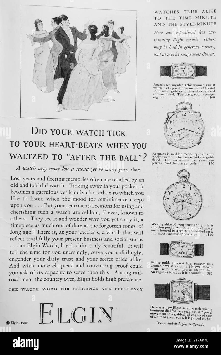 1927 Elgin Uhren Werbespot Stockfoto