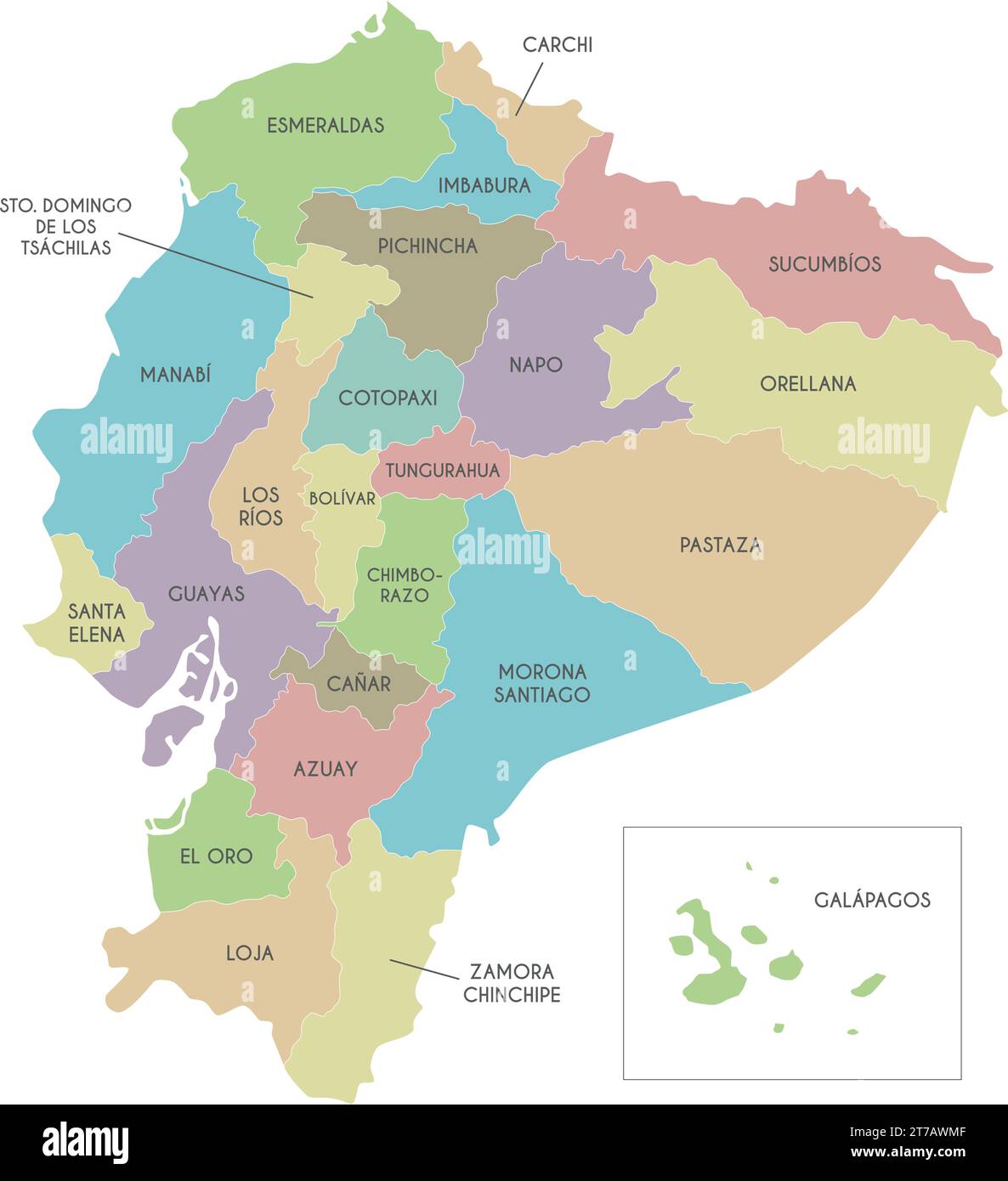 Vektorkarte von Ecuador mit Provinzen und Verwaltungseinheiten. Bearbeitbare und klar beschriftete Ebenen. Stock Vektor