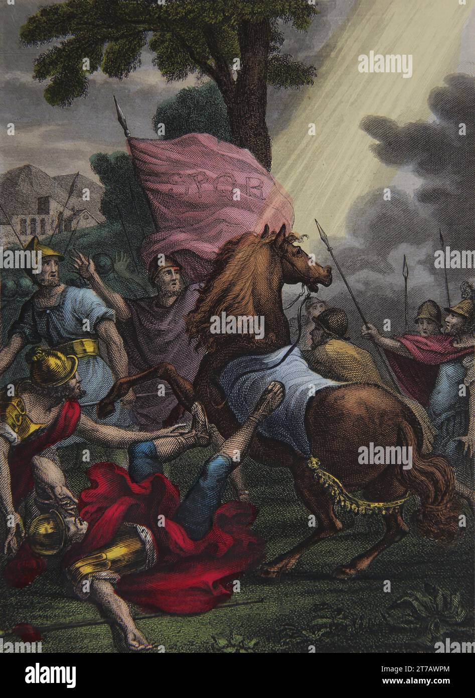 Illustration der Bekehrung des heiligen Paulus nach dem Erscheinen eines Lichtblitzes vom Himmel und dem Hören der Stimme Gottes auf dem Weg nach Damaskus (Apg XXII.7) f Stockfoto