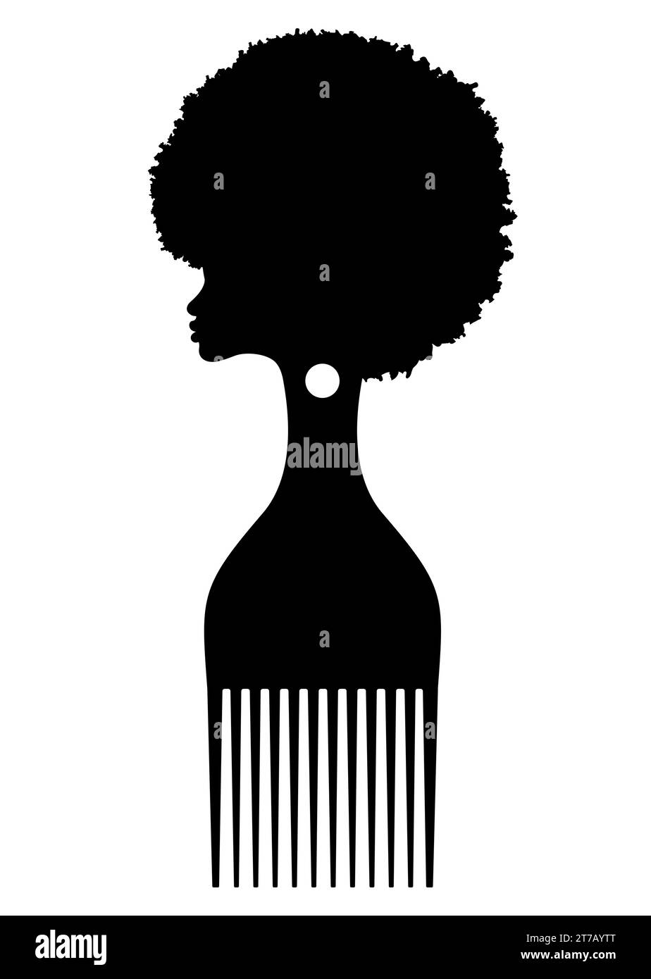 afro-Kamm-Symbol, afrikanisches Haarbürstenzeichen für lockiges Haar, einfaches flaches Design der schwarzen afrikanischen Frau Silhouette, Vektorillustration isoliert auf weiß Stock Vektor