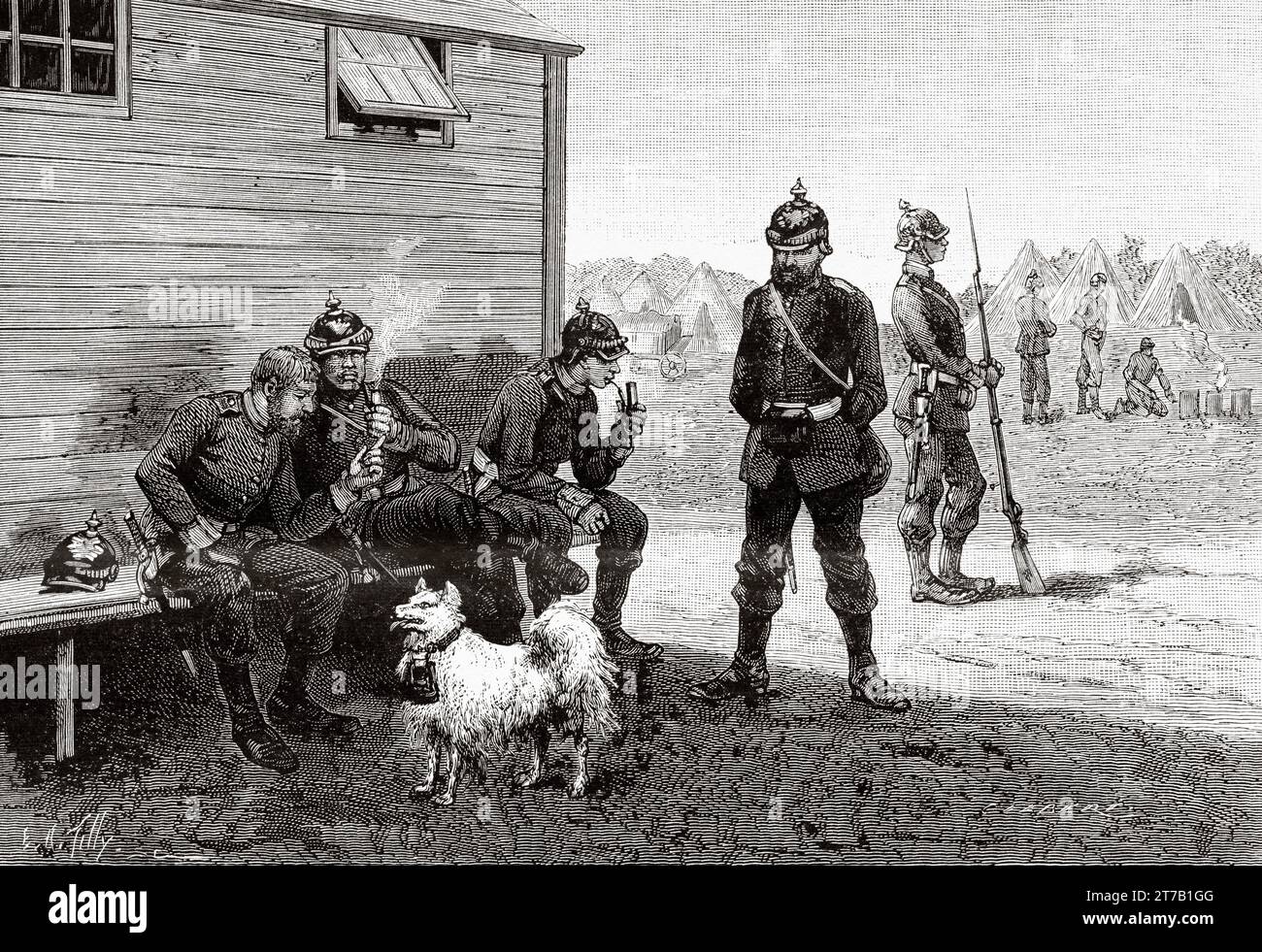 Ein Militärhund in Deutschland. Alte Illustration aus La Nature 1887 Stockfoto