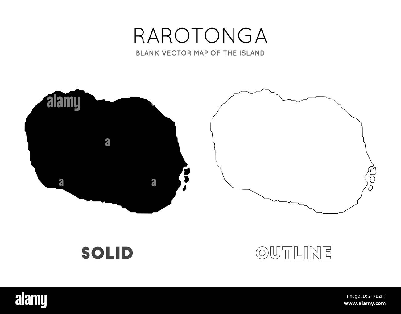 Karte von Rarotonga. Leere Vektorkarte der Insel. Grenzen von Rarotonga für Ihre Infografik. Vektorabbildung. Stock Vektor