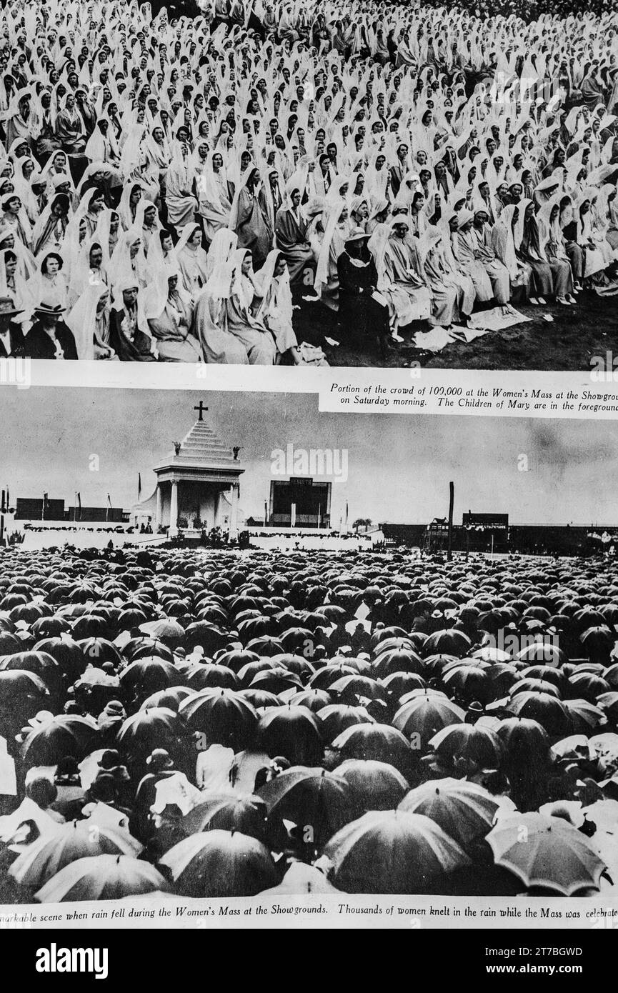 Bilder vom Eucharistischen Kongress 1934 in Melbourne, Australien, zeigen die Teilnahme an der Frauenmesse, an der 100.000 teilnahmen. Stockfoto