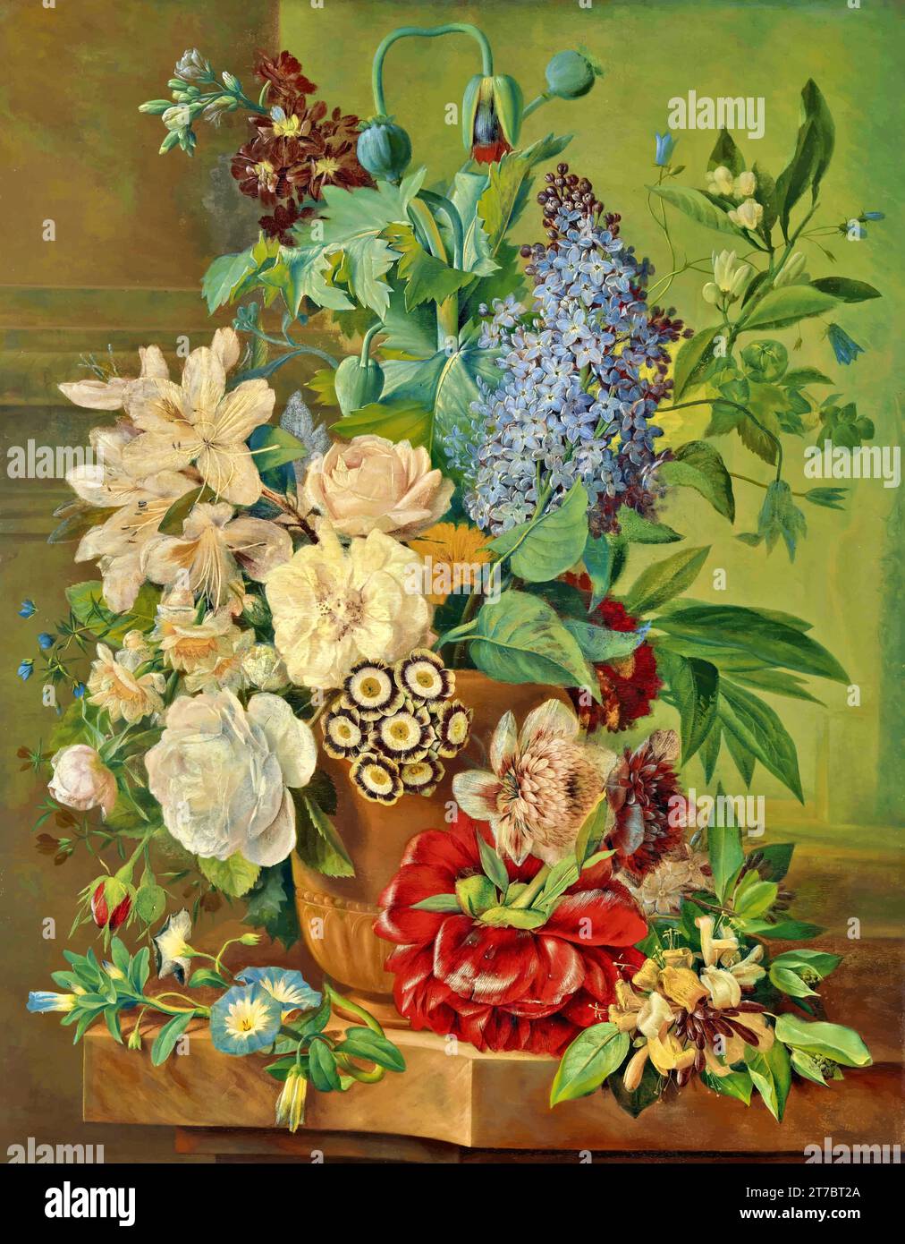 „Blumen in einer Terrakotta-Vase von Jan van Huysum: Ein Meisterwerk der klassischen Kunst“ Stock Vektor