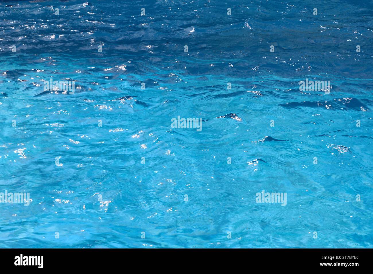 Das einladende azurblaue Wasser des Aquarius Pools befindet sich östlich auf Deck 9, Lido Deck des P&O Kreuzfahrtschiffes Arcadia im Mittelmeer Richtung Malta. Stockfoto