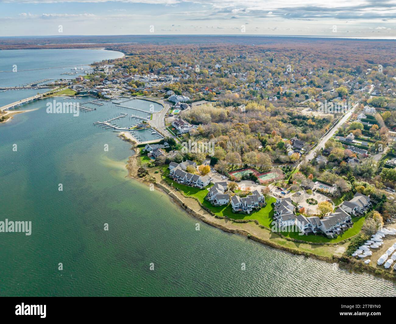 Aus der Vogelperspektive des sag Harbour, ny Stockfoto