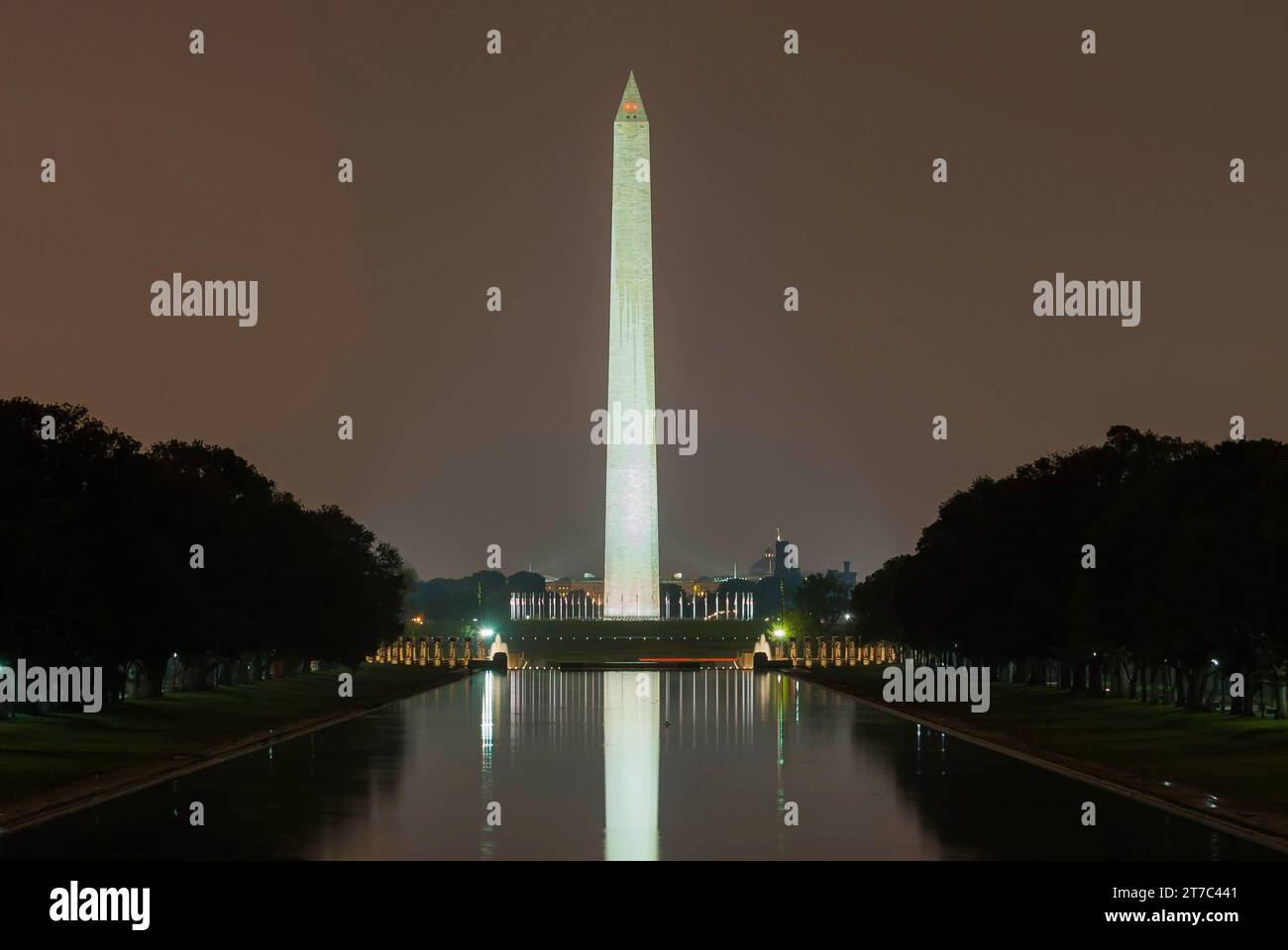 Der Obelisk, Nacht, beleuchtet, Abend, Nachtaufnahme, Mall, Washington D.C., USA Stockfoto