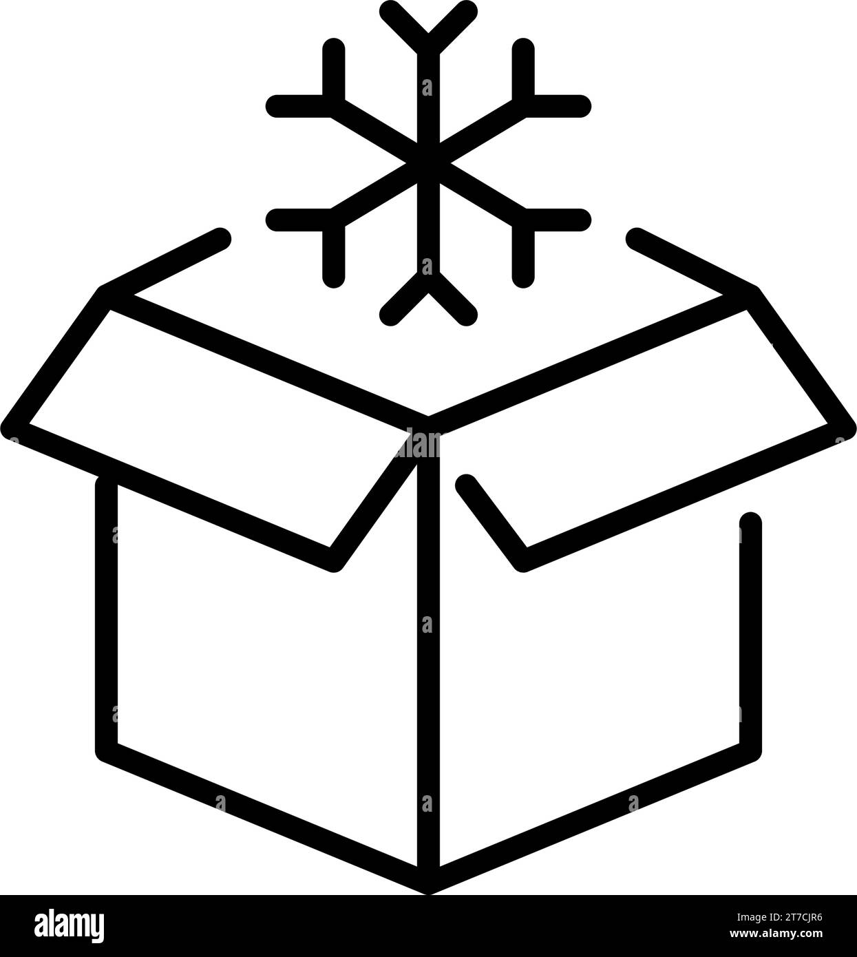 Ein Weihnachtsgeschenk auspacken. Paketkasten und eine Schneeflocke. Symbol für perfekte Pixel Stock Vektor