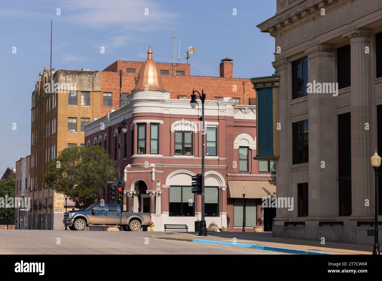 Blick auf das historische Stadtzentrum von Arkansas City, Kansas, USA. Stockfoto