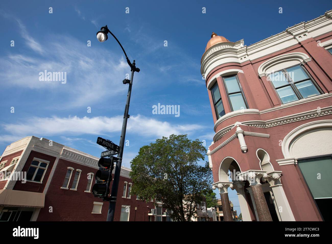 Blick auf das historische Stadtzentrum von Arkansas City, Kansas, USA. Stockfoto
