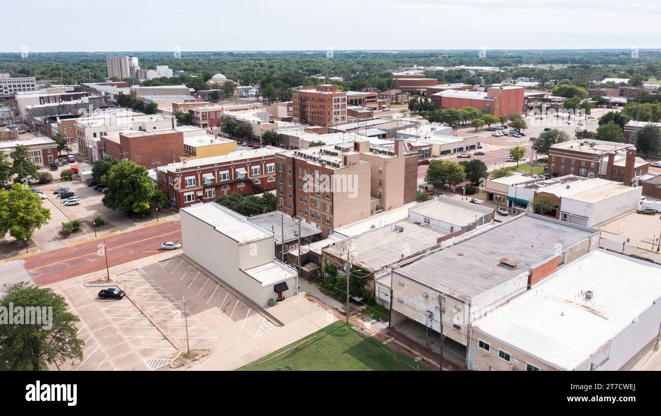 Blick auf das historische Stadtzentrum von Arkansas City, Kansas, USA. Stockfoto