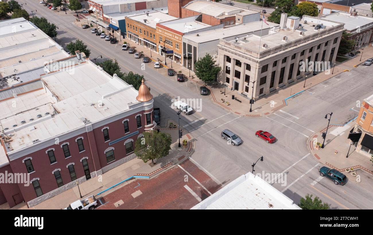 Blick auf das historische Stadtzentrum von Arkansas City, Kansas, USA. Stockfoto