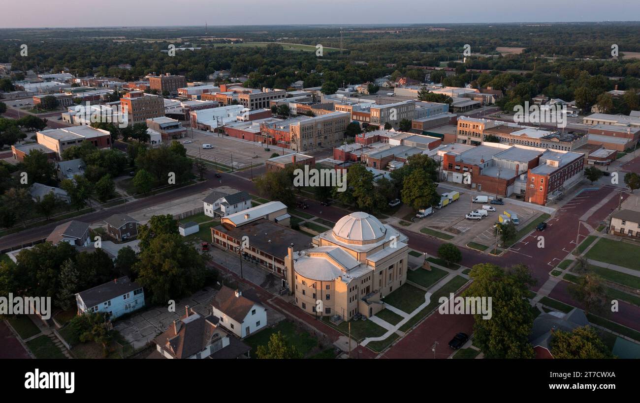 Blick auf das historische Stadtzentrum von Arkansas City, Kansas, USA. Stockfoto