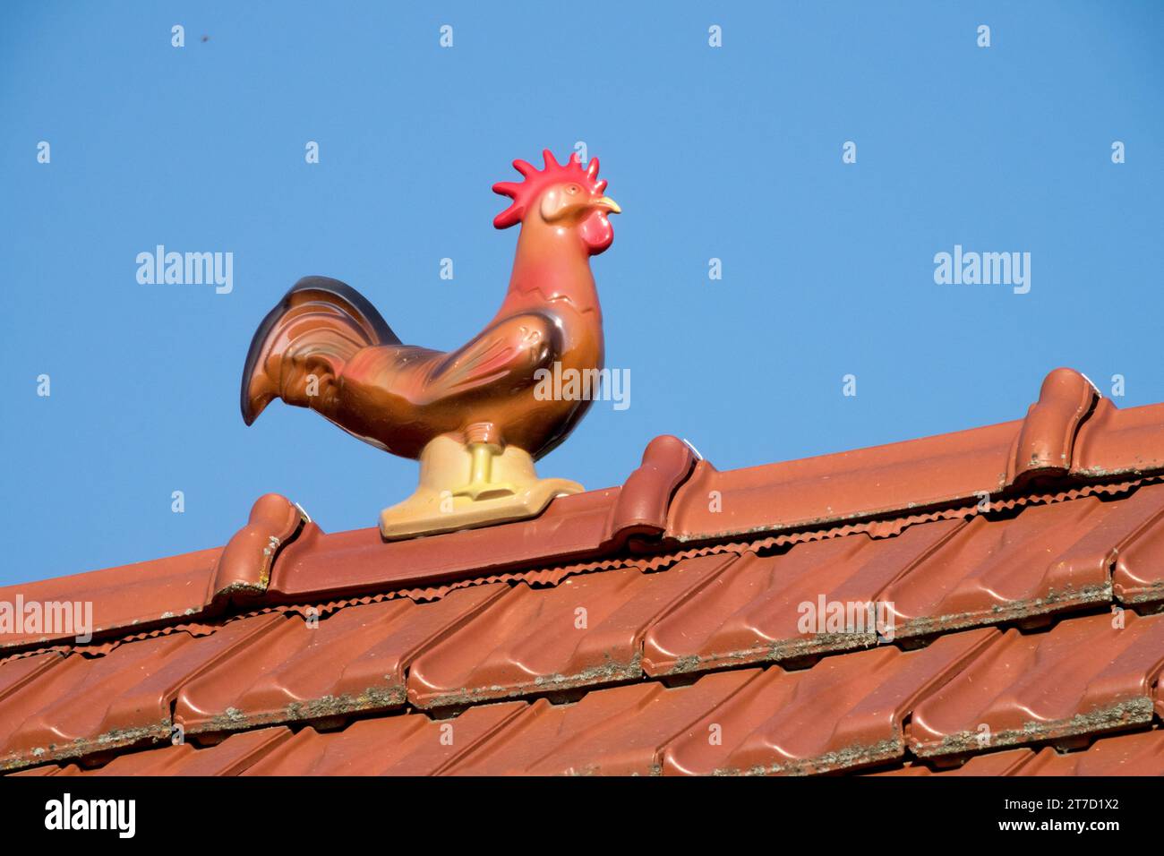 Keramikhahn auf dem Dach Stockfoto