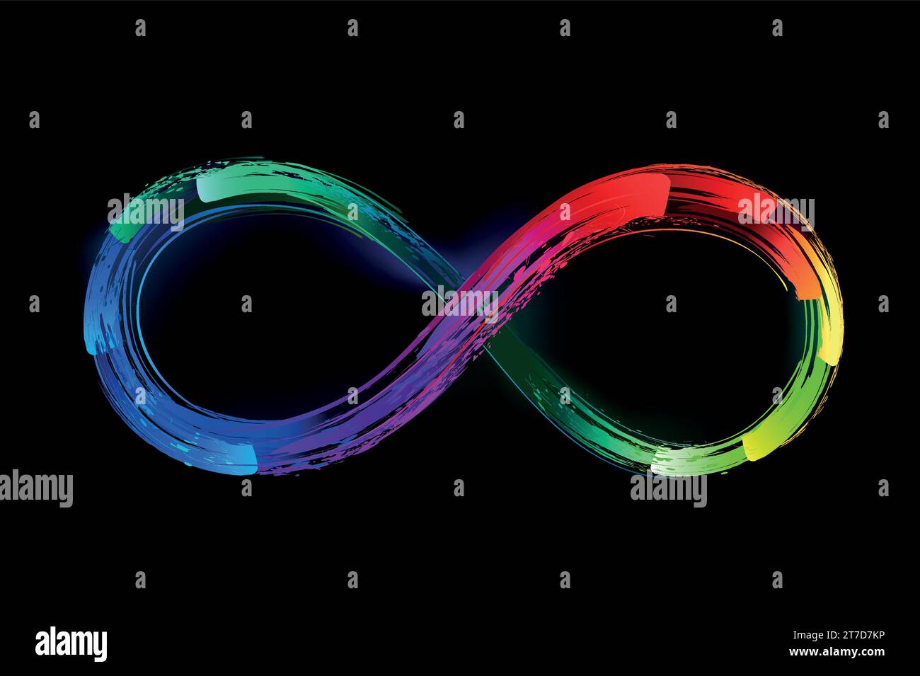 Helles, mehrfarbiges Infinity-Symbol, gemalt mit fluoreszierenden Farben, alle Farben des Regenbogens. Glühende Farbe. Stock Vektor