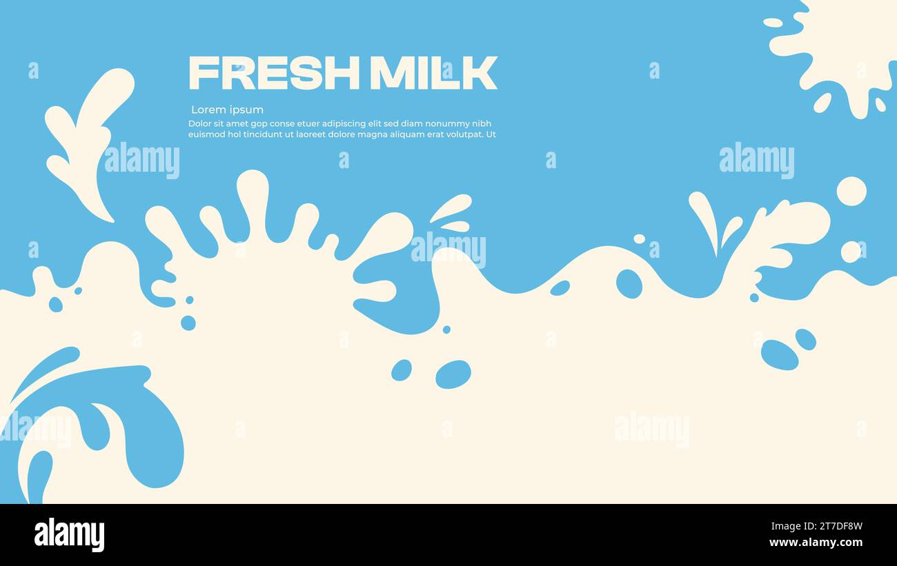 Hintergrund für Milchspritzer. Gießen flüssiger Milchprodukte, gleichmäßiger Fluss des süßen Milchmilchshakes. Vektor glatter Hintergrund mit dem Gießen von Milch Stock Vektor