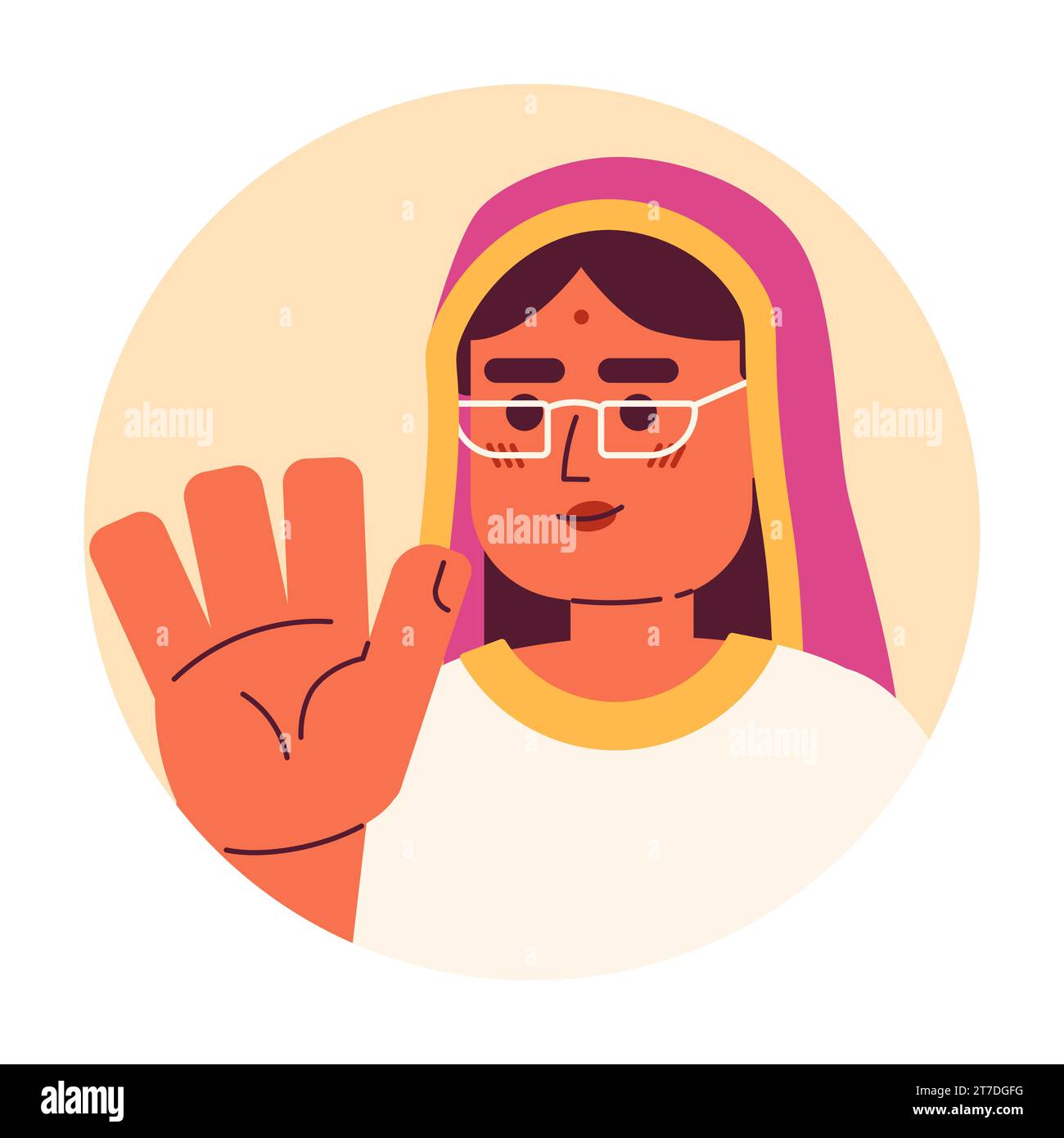 Mid Erwachsene hindu-Frau sagt Hallo 2D-Vektor-Avatar-Illustration Stock Vektor