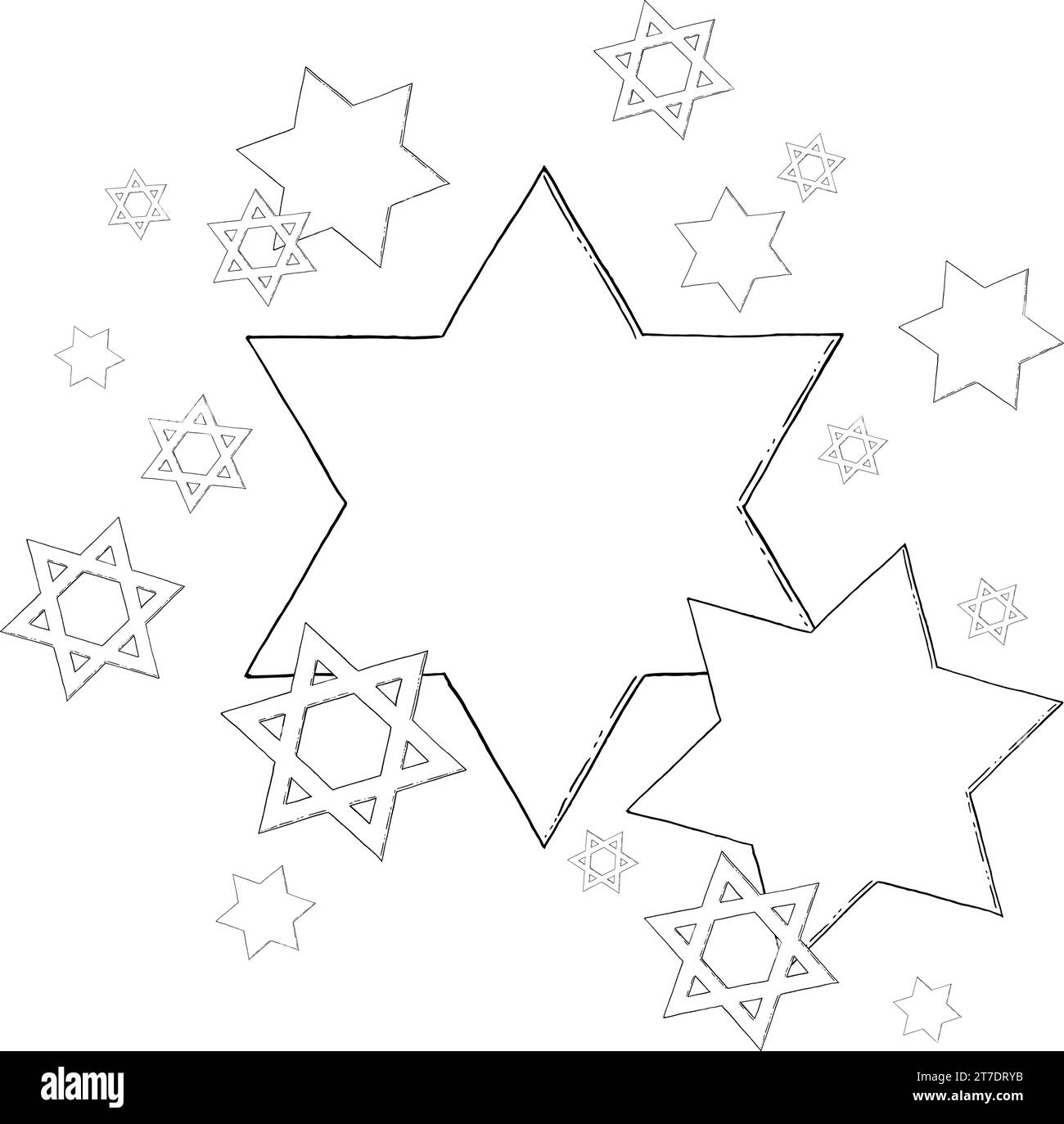 Die Stars von David. Jüdische Linienzeichnung für Hanukkah Stock Vektor
