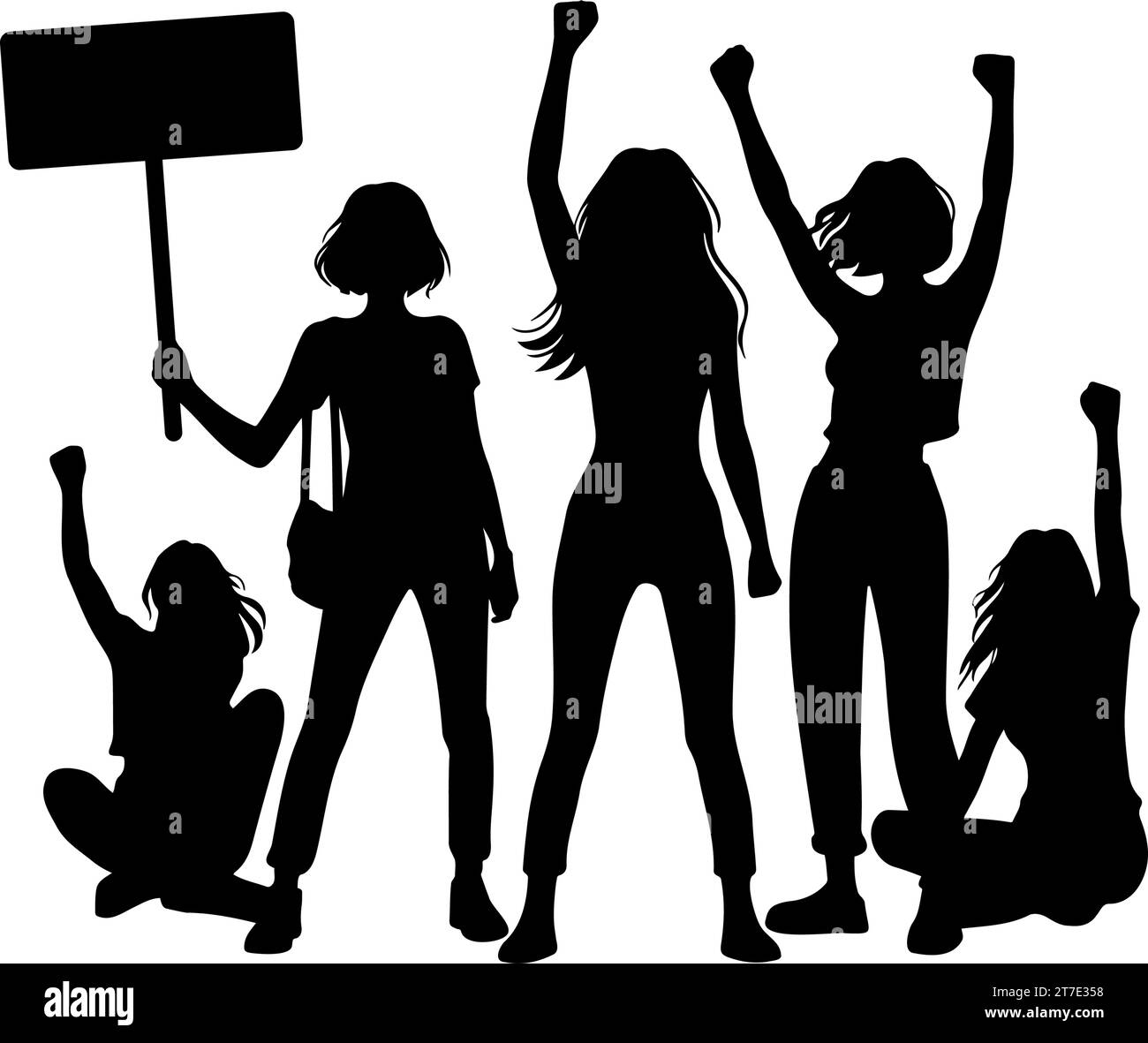 Gruppe von Demonstrantinnen oder Aktivistin-Silhouette. Vektorabbildung Stock Vektor