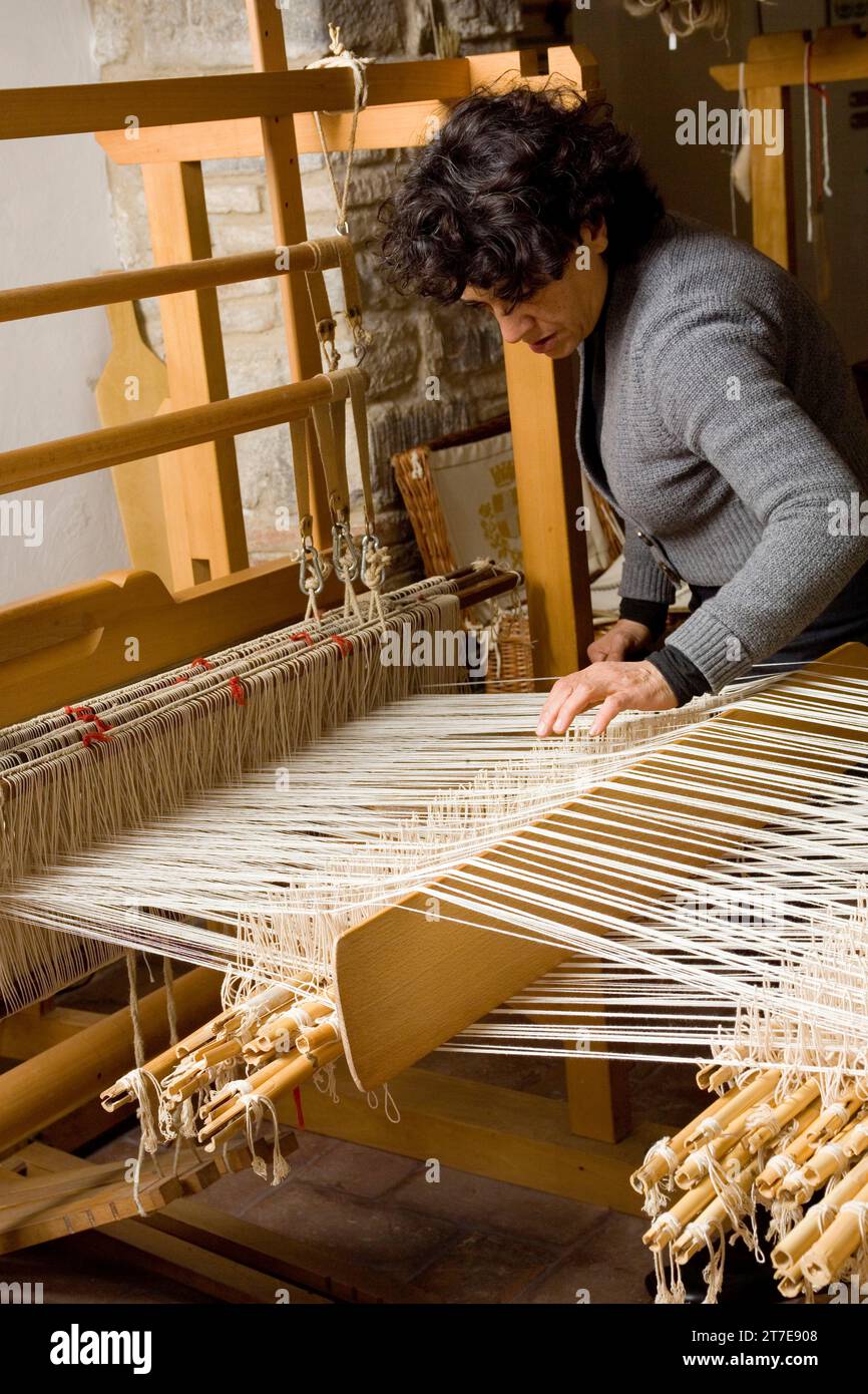 Workshop „Umbrian Canvas“. Via Sant'antonio 3. Stadt des Schlosses. Umbrien. Italien Stockfoto