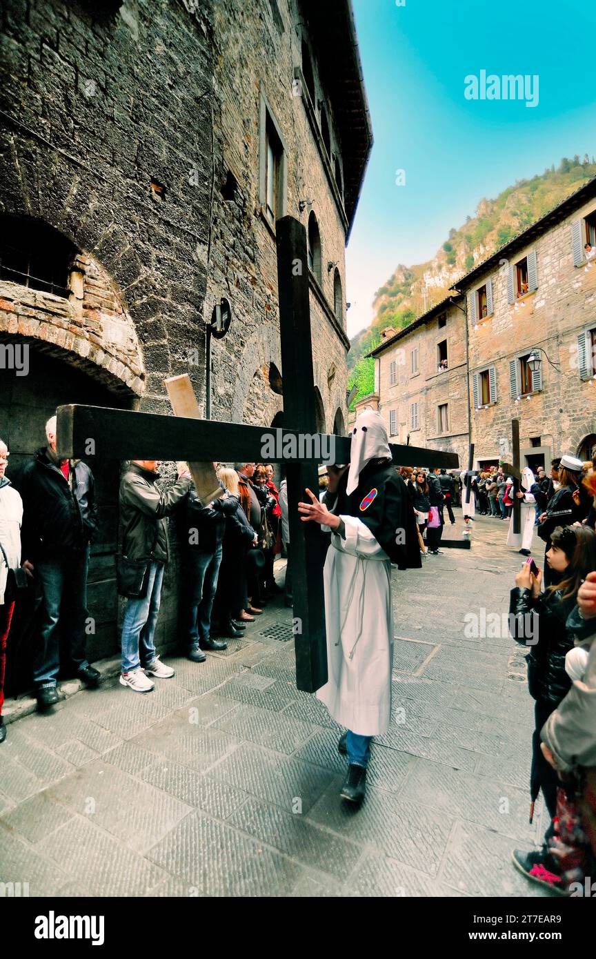 Karfreitagsprozession. Gubbio. Provinz Perugia. Umbrien. Italien Stockfoto