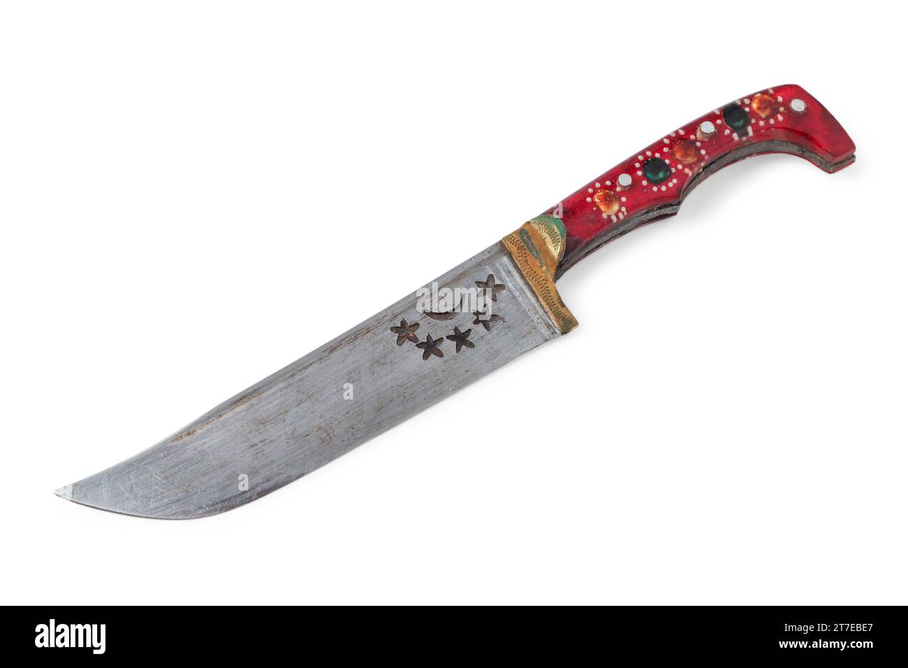 Altes usbekisches Nationalmesser-Pchak isoliert auf weißem Hintergrund Stockfoto