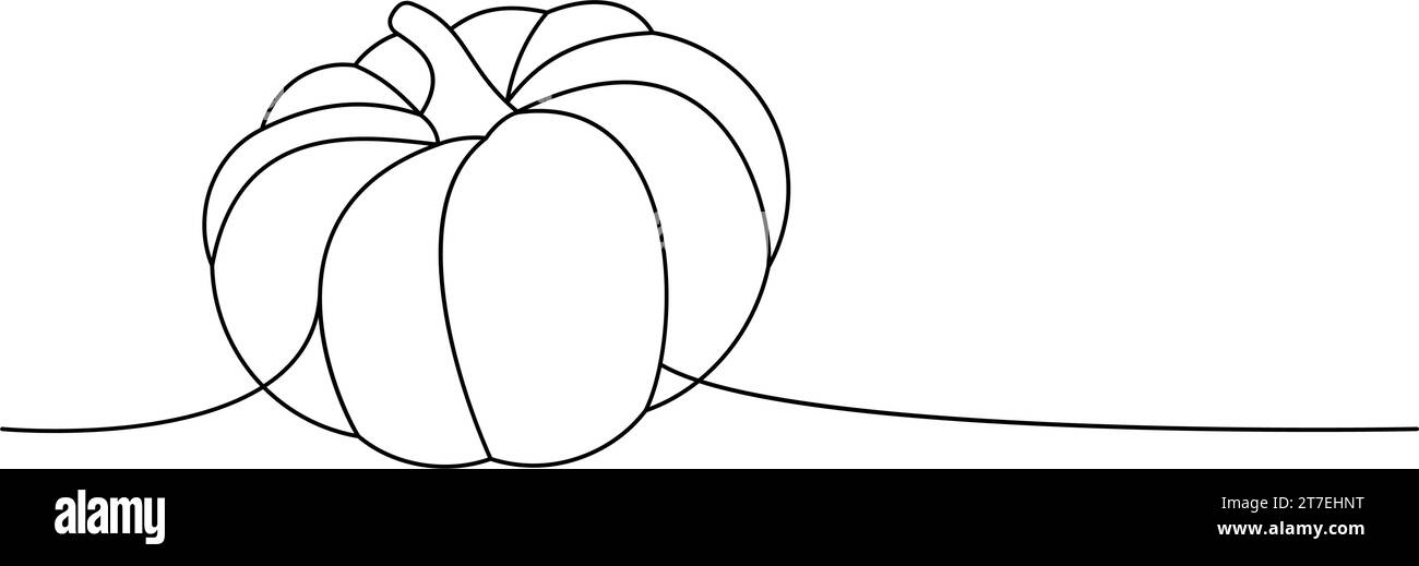 Kürbis, Herbstgemüse, einzeilige Dauerzeichnung. Halloween Kürbis durchgehende einzeilige Illustration. Vektor minimalistische lineare Illustration. Stock Vektor