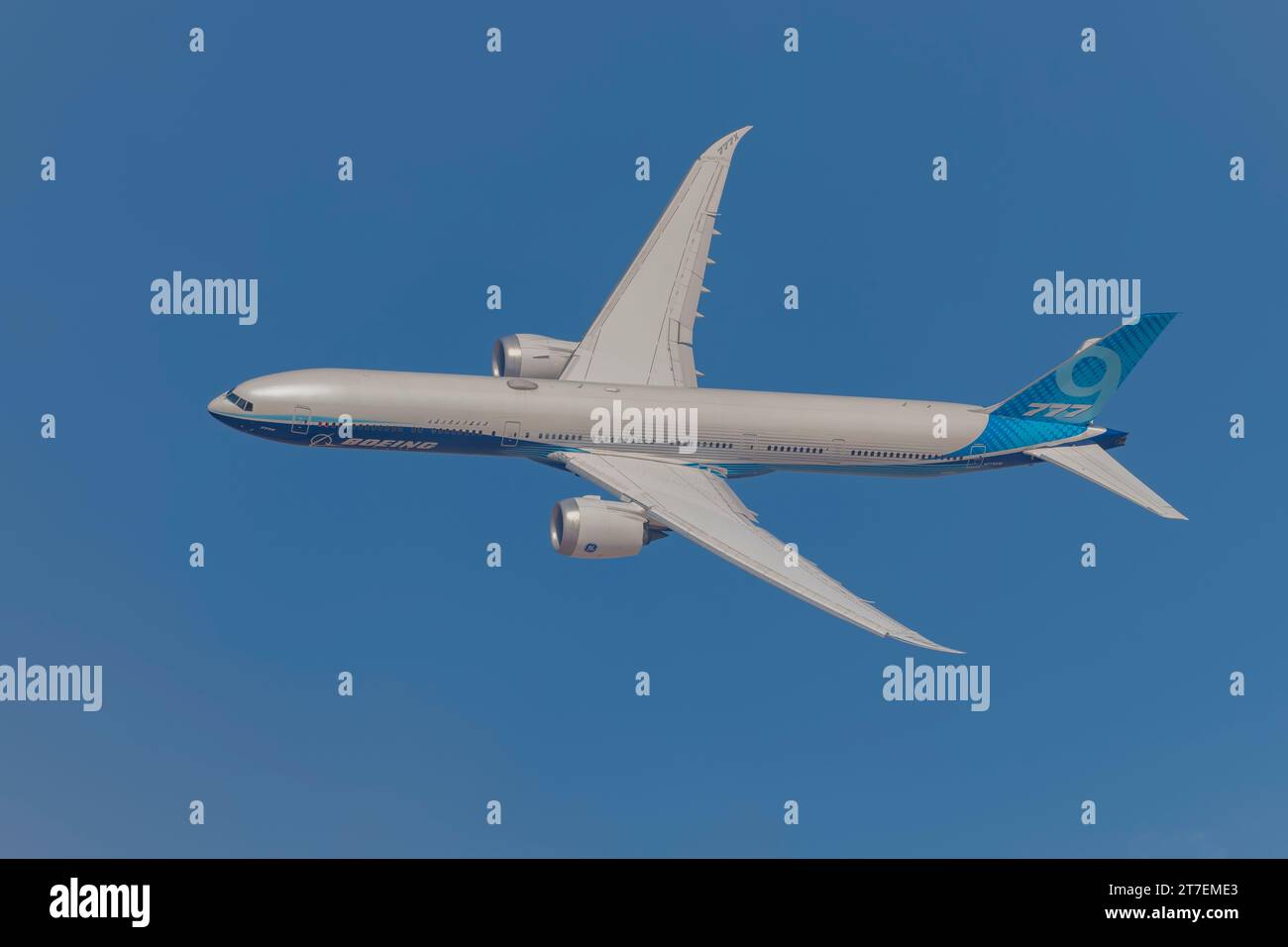 Boeing 777X auf der Dubai Air Show 2023 in Dubai, VAE Stockfoto