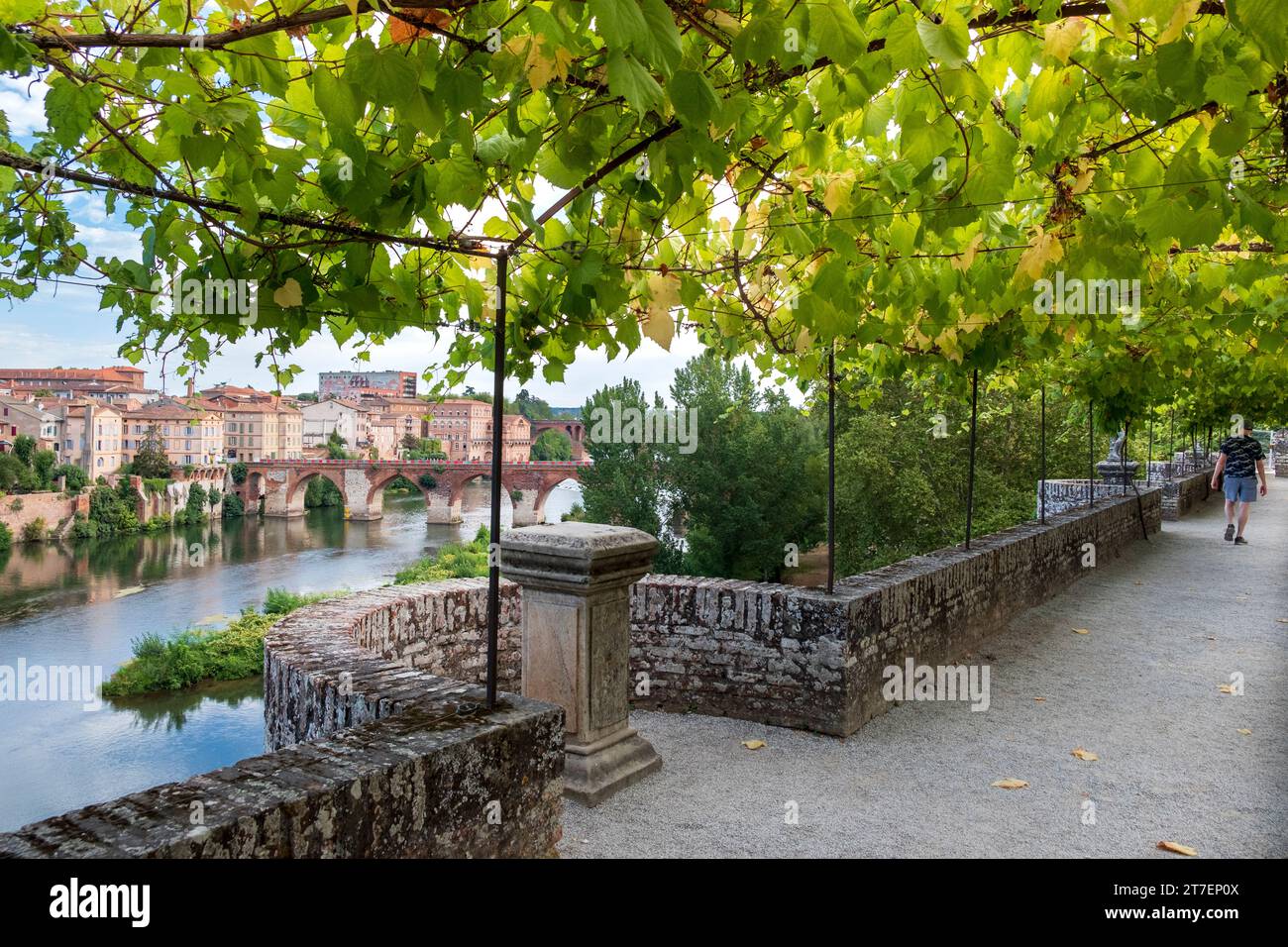 Berbie Palace Gardens (Toulouse Lautrec Museum im Inneren) mit Blick auf den Fluss Tarn, Albi, Frankreich Stockfoto