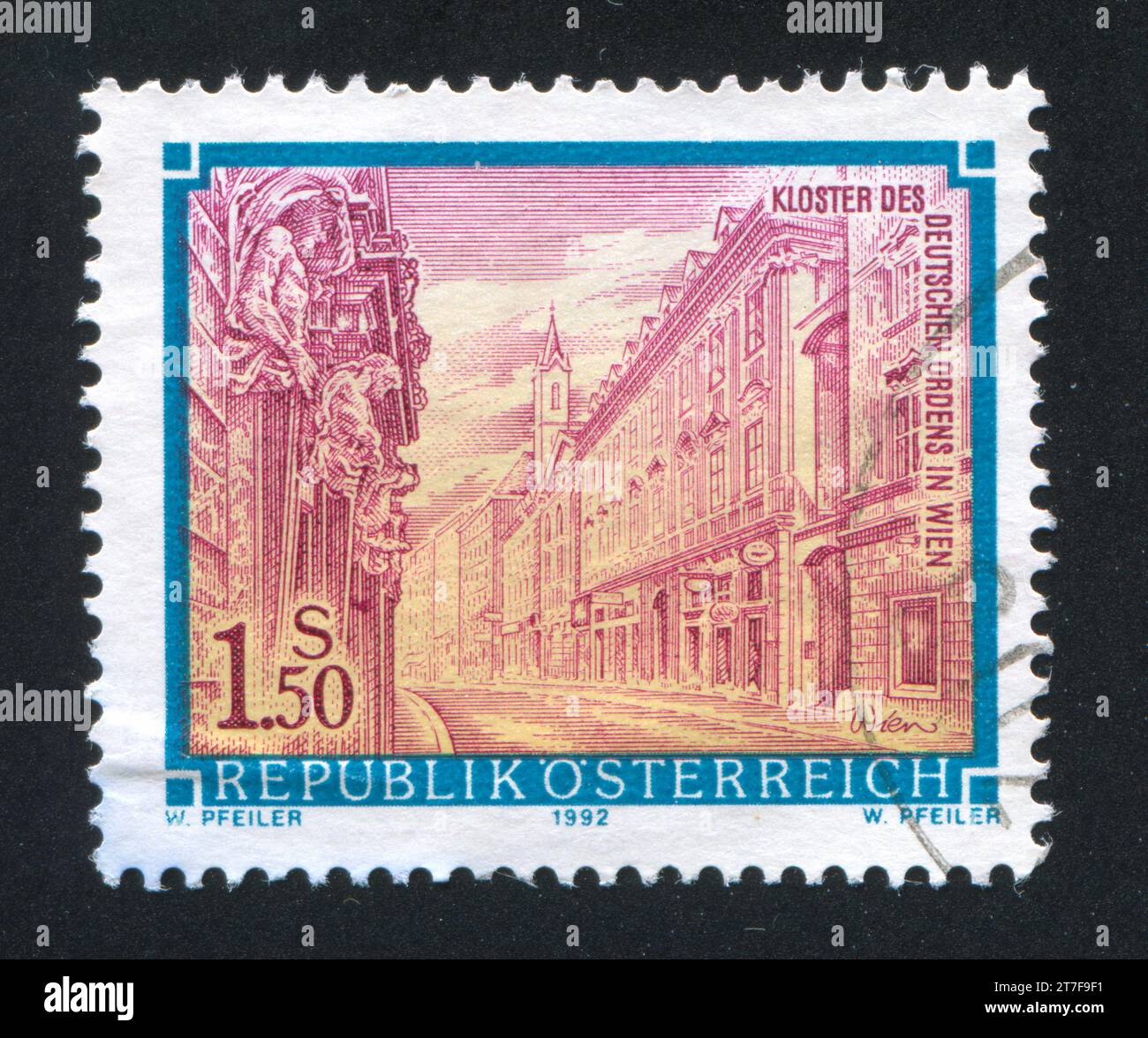 ÖSTERREICH - UM 1992: Briefmarke von Österreich, zeigt Kloster des Deutschen Ordens in Wien, um 1992 Stockfoto