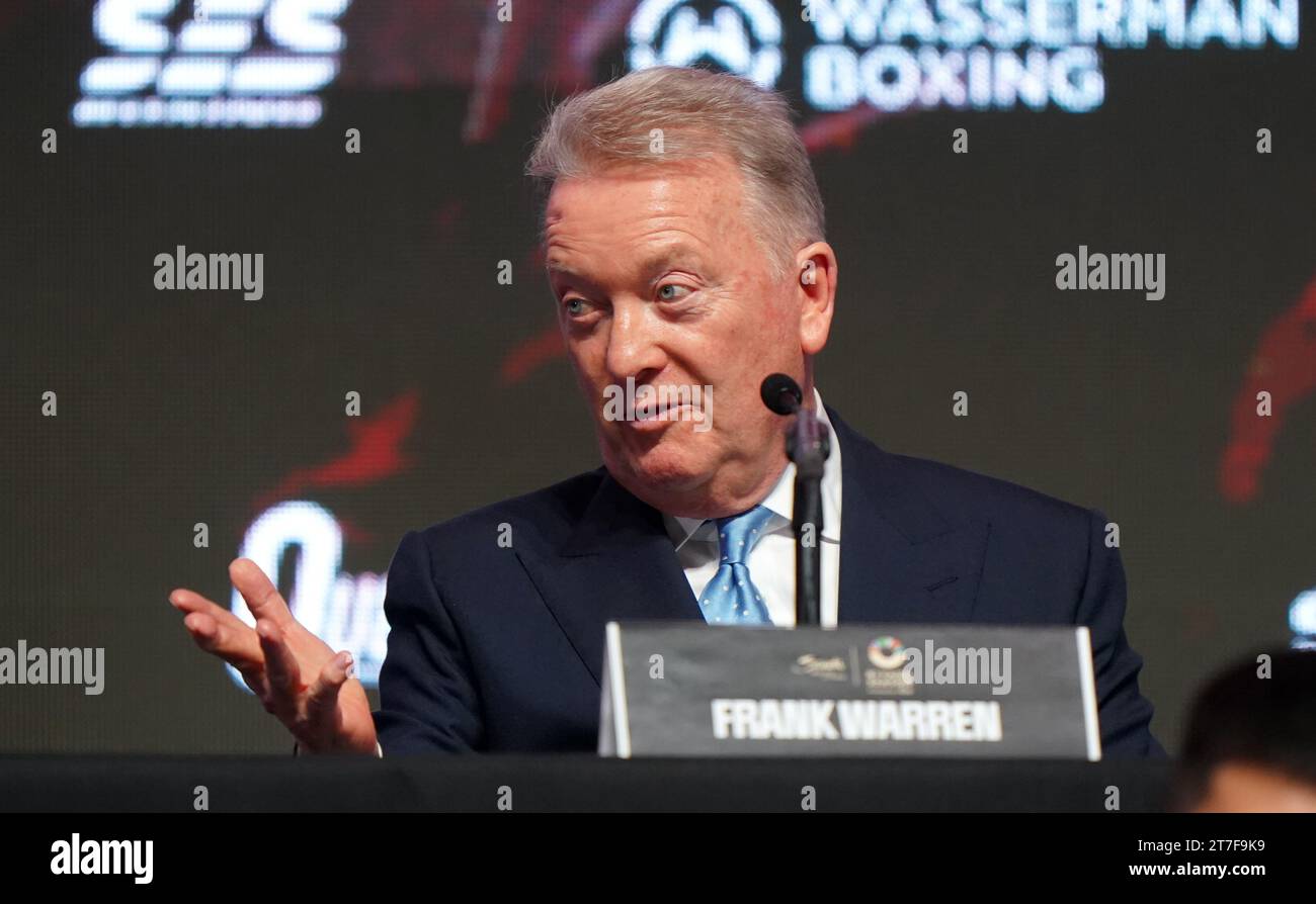 Promoter Frank Warren während einer Pressekonferenz in der OVO Arena, Wembley, London. Bilddatum: Mittwoch, 15. November 2023. Stockfoto