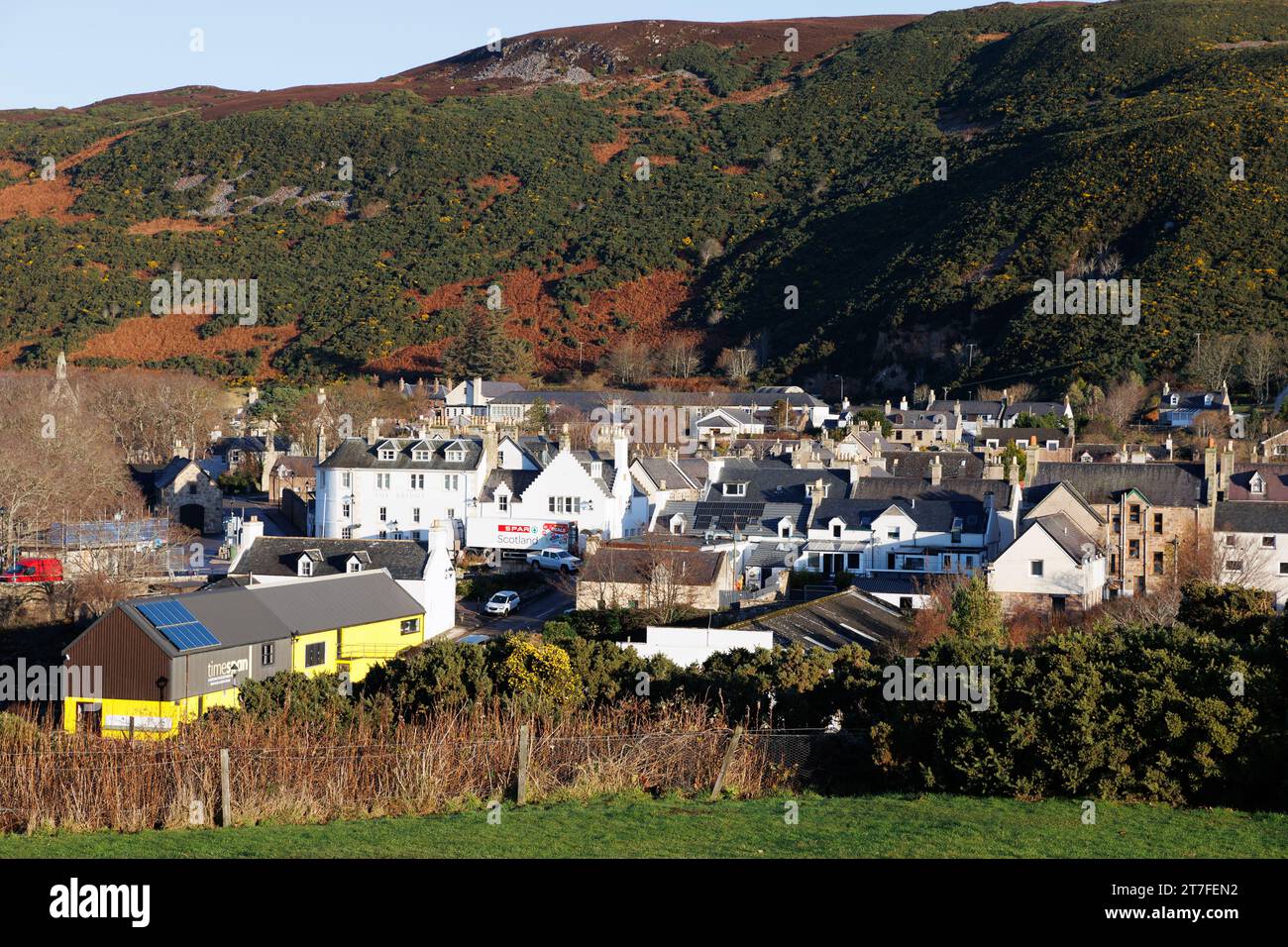 Helmsdale, Schottland. November 2023. Helmsdale, eine Stadt an der Ostküste von Suthrland an der NC 500 Touristenroute. Stockfoto