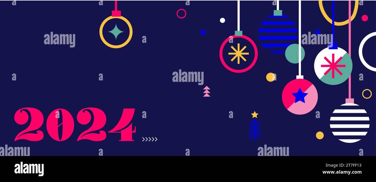 Happy New Year, Poster, Banner und Kartendesign. Vektorabbildung. Feier 2024 Stock Vektor