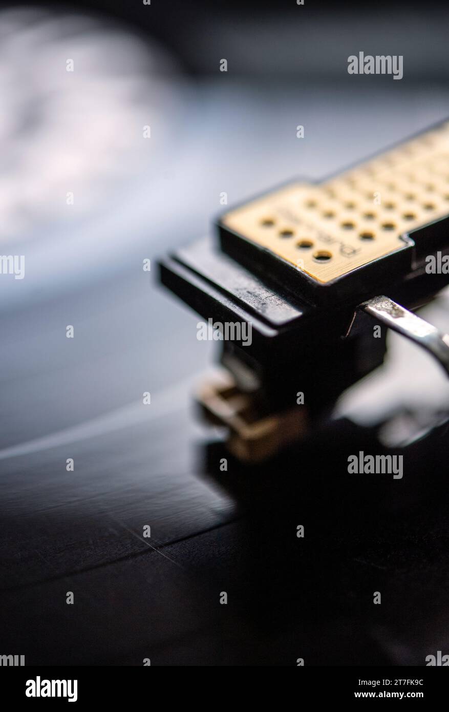 Detail einer Schallplatte auf einem Plattenspieler Stockfoto