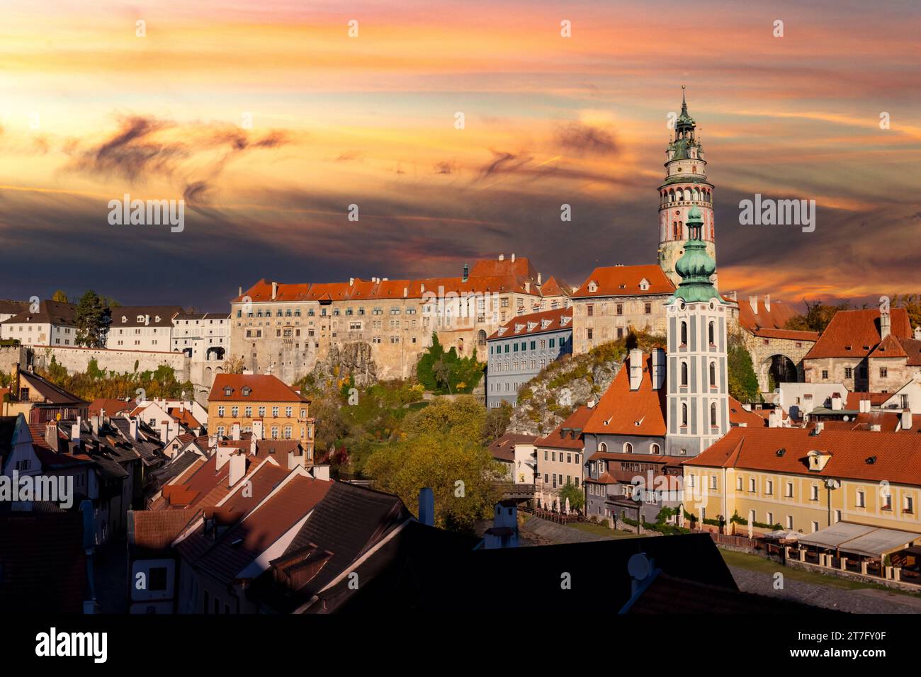 Cesky Krumlov bei Sonnenuntergang, Tschechien. Stockfoto