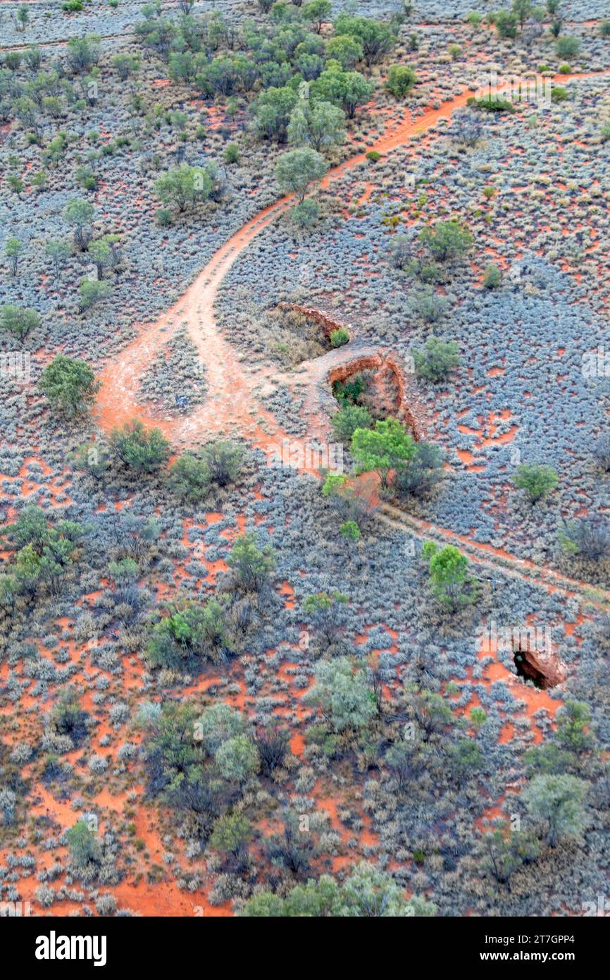 Luftaufnahme der Fruit Fledermaus Caves außerhalb von Alice Springs Stockfoto