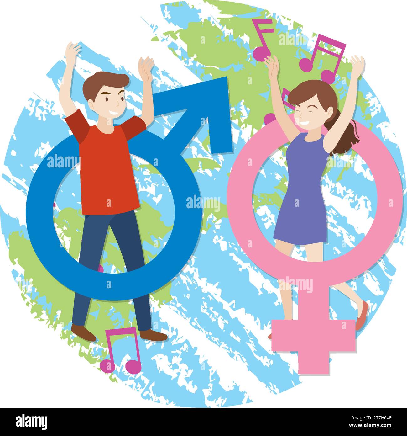 Vektor-Cartoon-Illustration eines Mannes und einer Frau, die auf der Erde stehen Stock Vektor