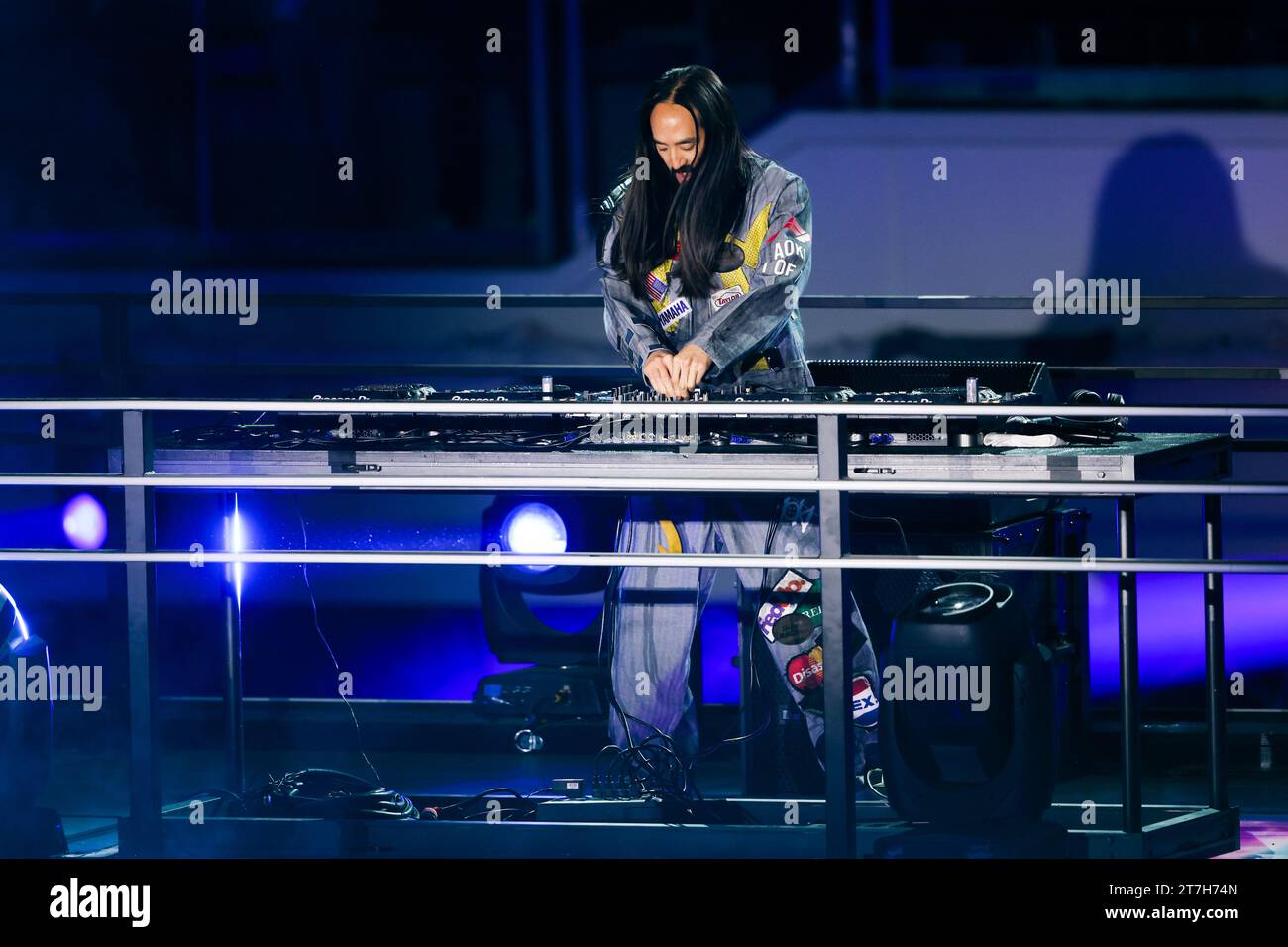 Las Vegas, USA - 16.11.2023, Steven Hiroyuki Steve Aoki, DJ und Musikproduzent, Eröffnungszeremonie des Grand Prix von Las Vegas im Rahmen des Formel-1-Rennens 2023 Heineken Silver Las Vegas Grand Prix, 21. Runde der Formel-1-Weltmeisterschaft 2023 vom 17. Bis 19. November, 2023 auf dem Las Vegas Strip Circuit, in Las Vegas, USA - Foto Antonin Vincent/DPPI Credit: DPPI Media/Alamy Live News Stockfoto