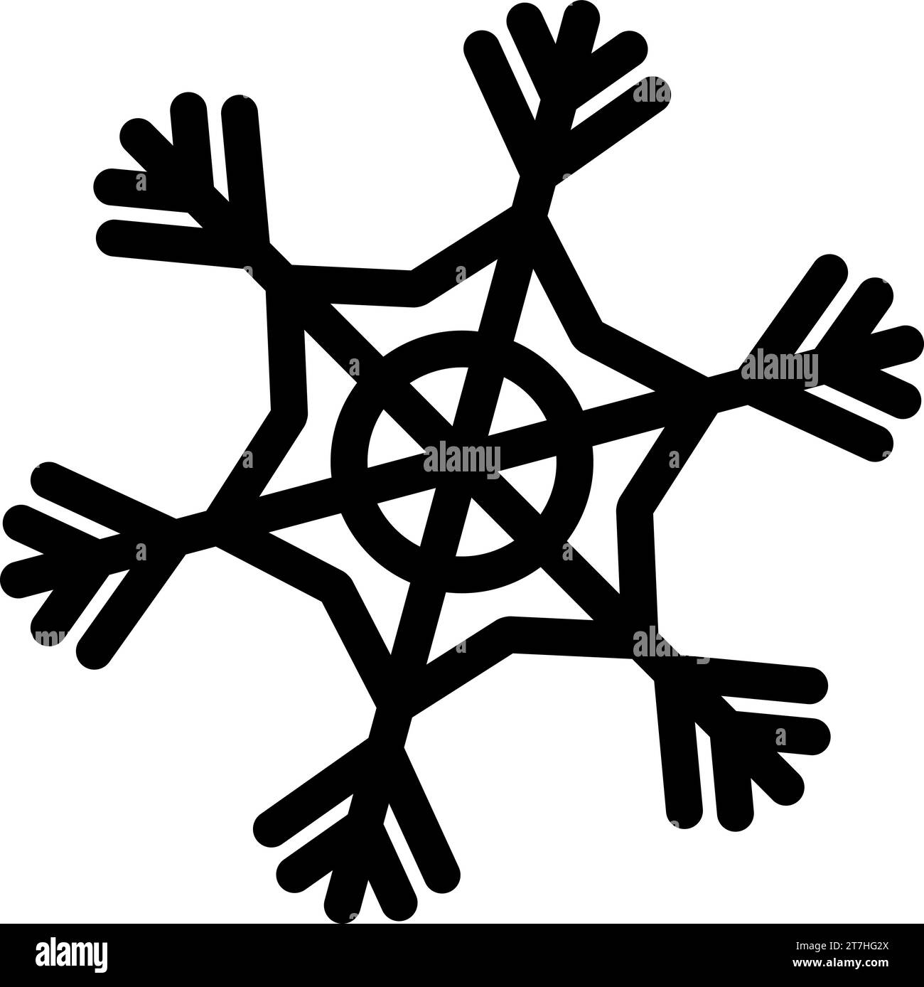 Kritzelnde Silhouette der Wetterschneeflocke, Element der Winterfestdekoration. Winterschnee, Weihnachtswunder-Symbol. Einfacher schwarzer Freihandvekt Stock Vektor