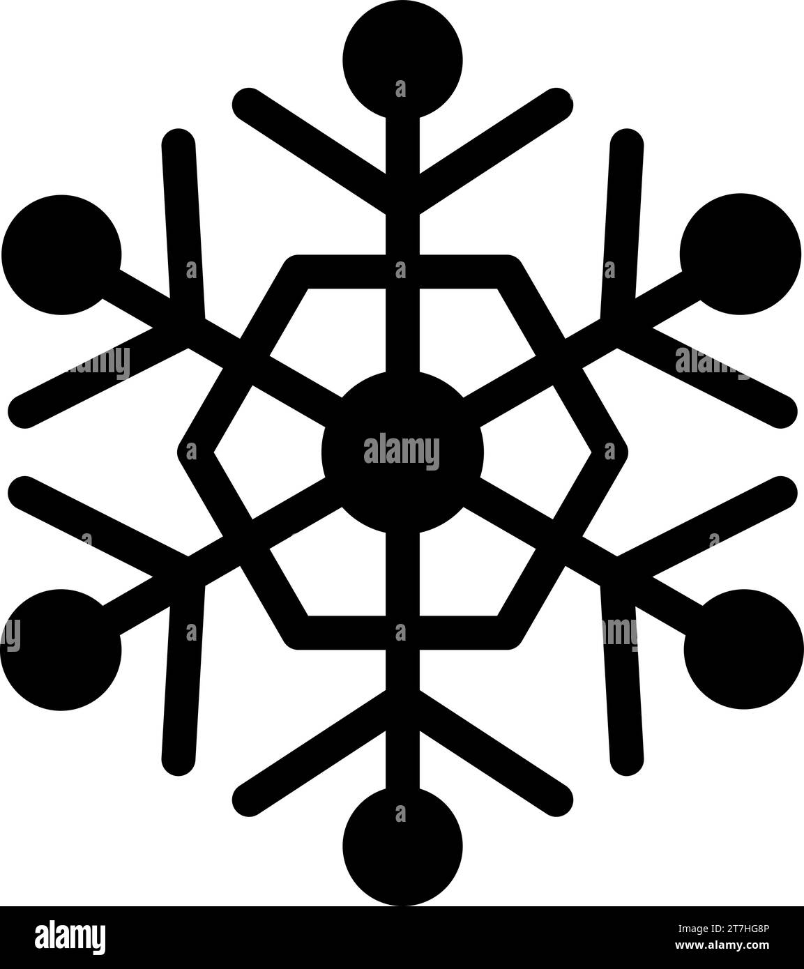Doodle-Silhouette einer einfachen geometrischen Schneeflocke, Element der Winterfestdekoration. Winterschnee, weihnachtliches Wunderwetter. Schlichte schwarze Form fre Stock Vektor