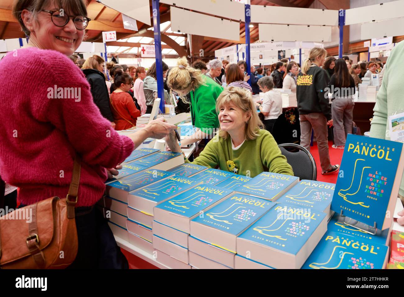 Katherine Pancol. Die französische Schriftstellerin Katherine Pancol signiert ihre Bücher auf der Brive Book Fair (Foire du Livre de Brive). Brive-la-Gaillarde, Corrèze, Fran Stockfoto